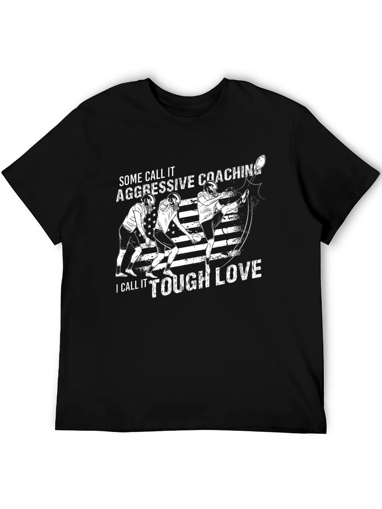 Black Aggressive Coaching Tough Love Football T-Shirt view 5
