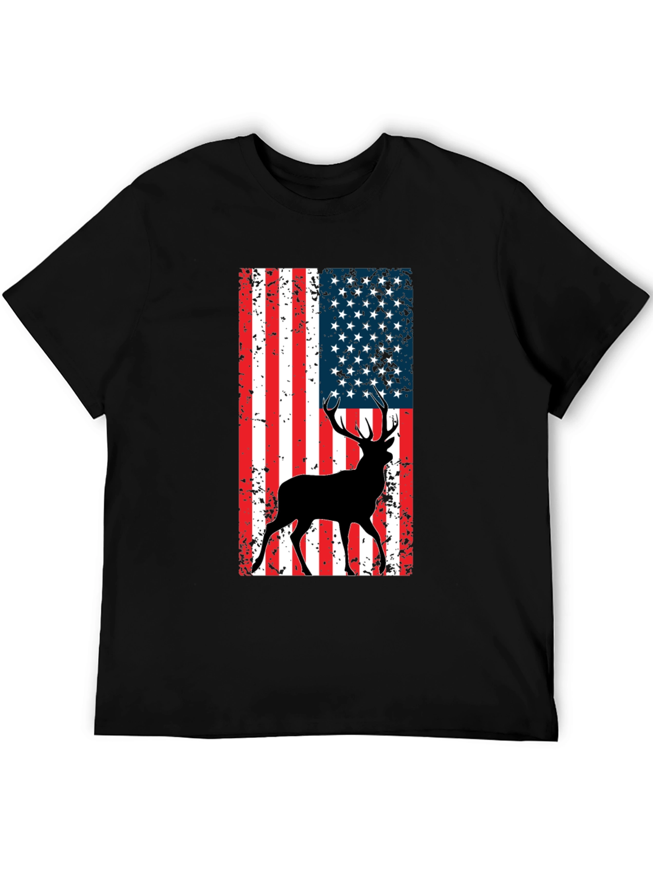 Black American Flag Deer Graphic Tee - Black view 5