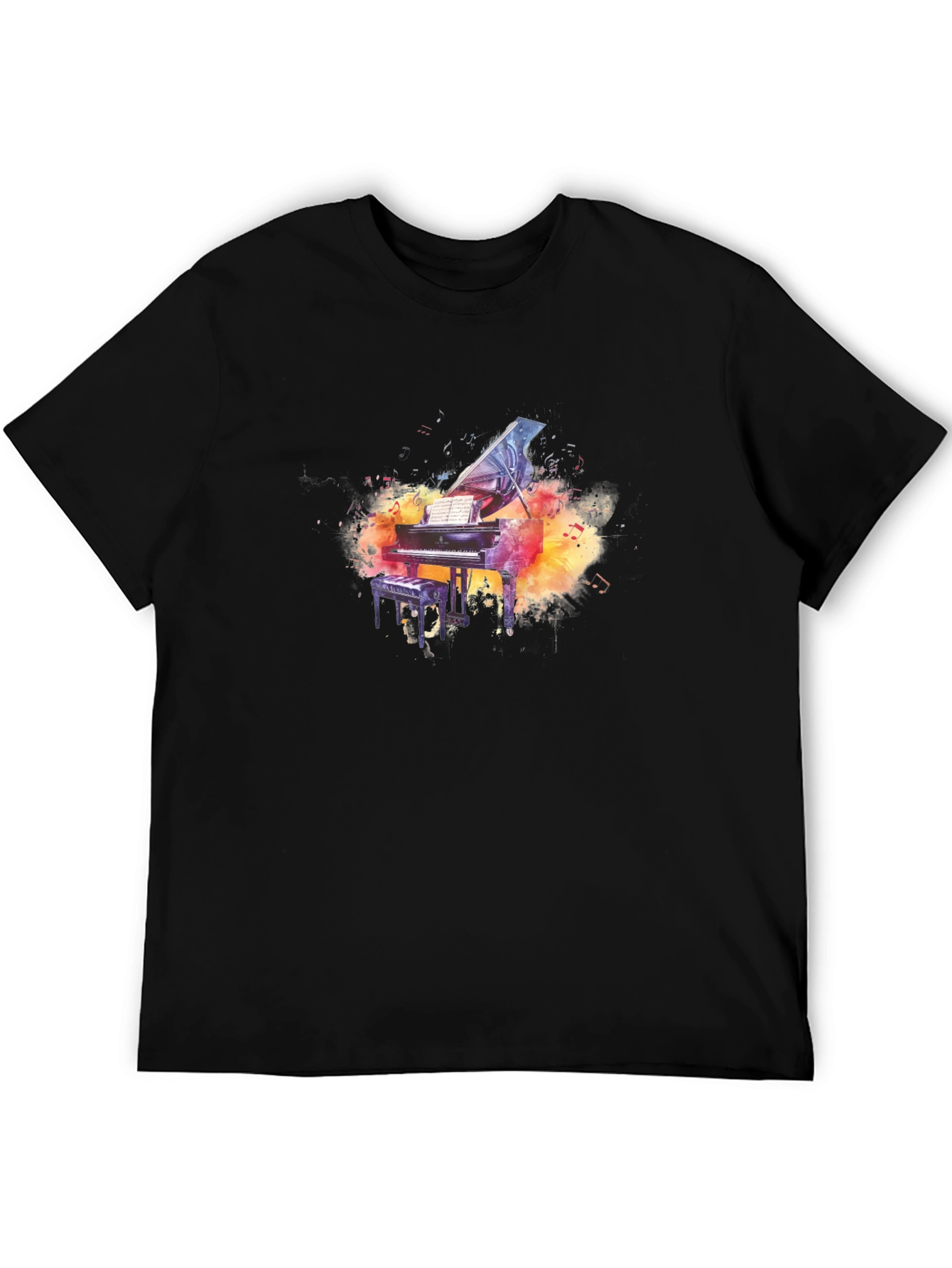 Black Grand Piano Watercolor Graphic Tee - Music Lover Gift view 5