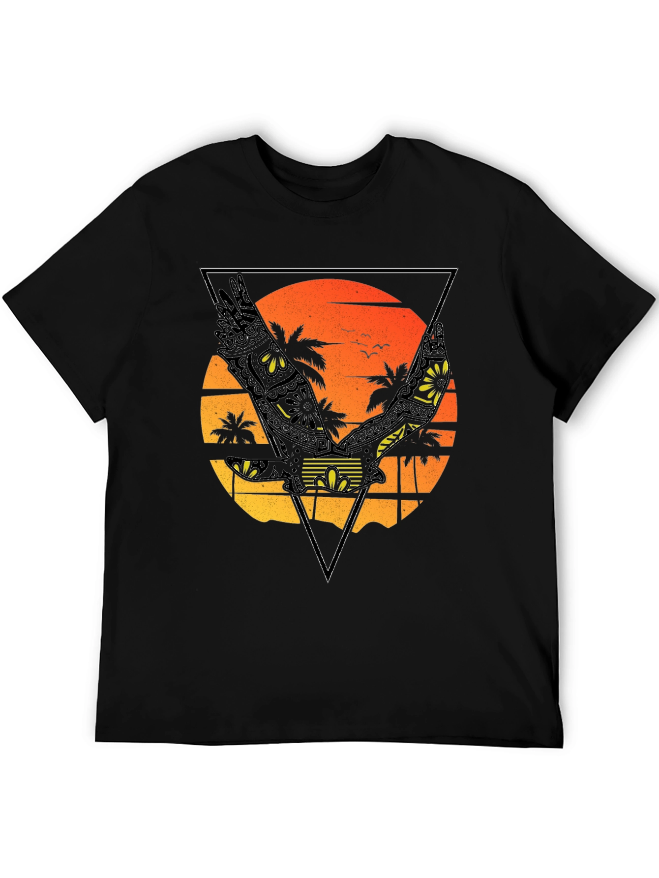 Black Sunset Beach Eagle Graphic T-Shirt view 5