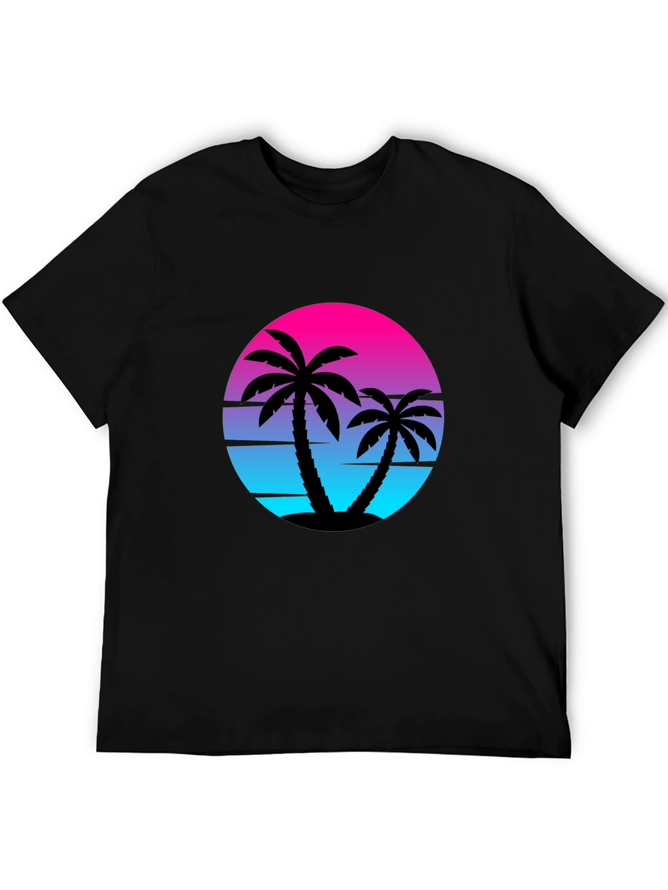 Black Retro Sunset Palm Tree Graphic Tee - Black view 5