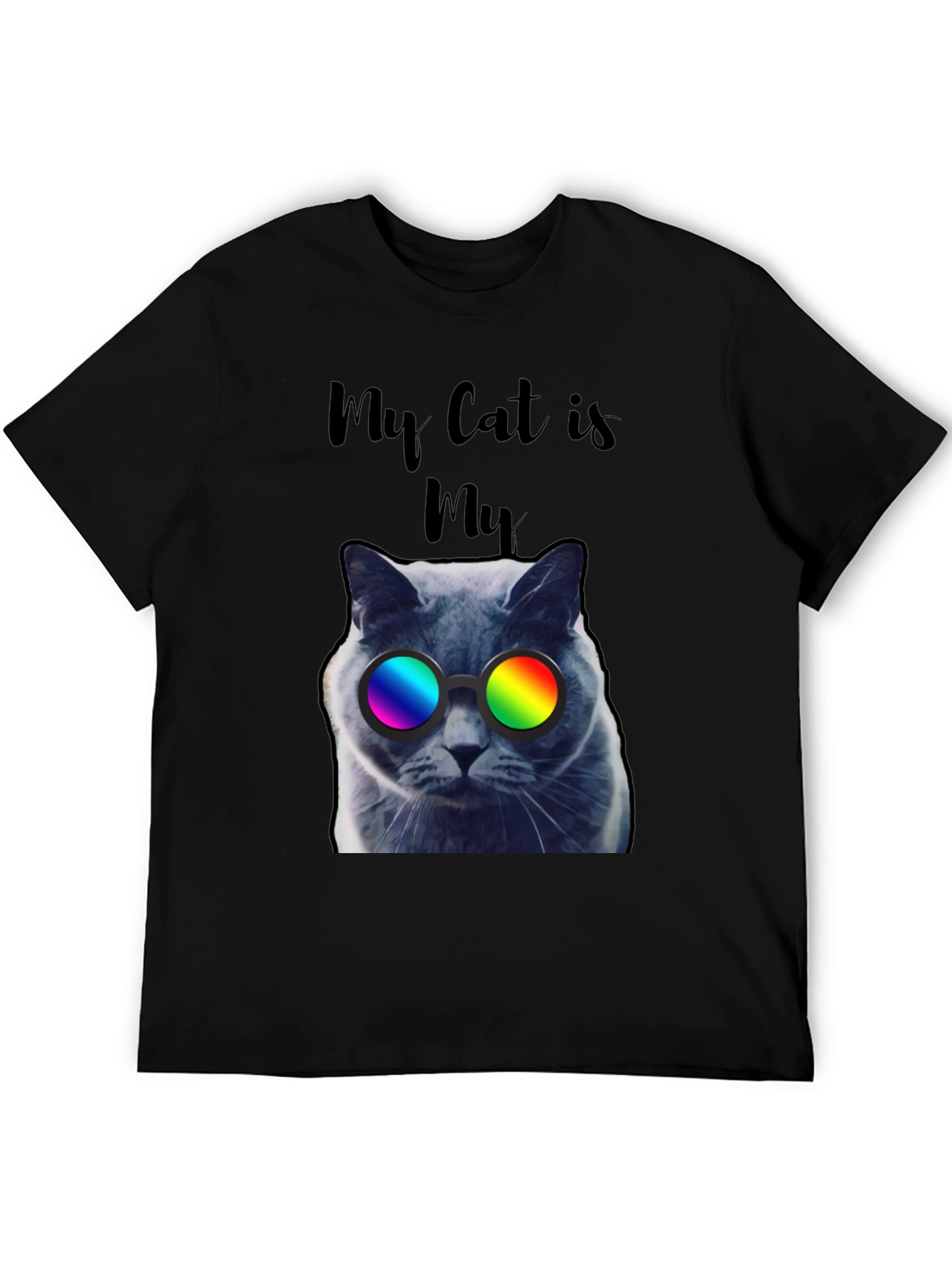 Black Cool Cat T-Shirt - "My Cat is My..." view 5