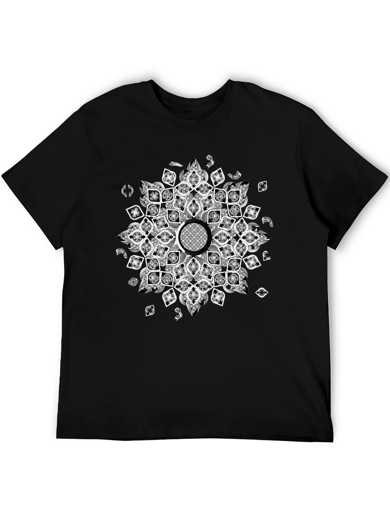 Black Black Tee with Mandala Design view 5