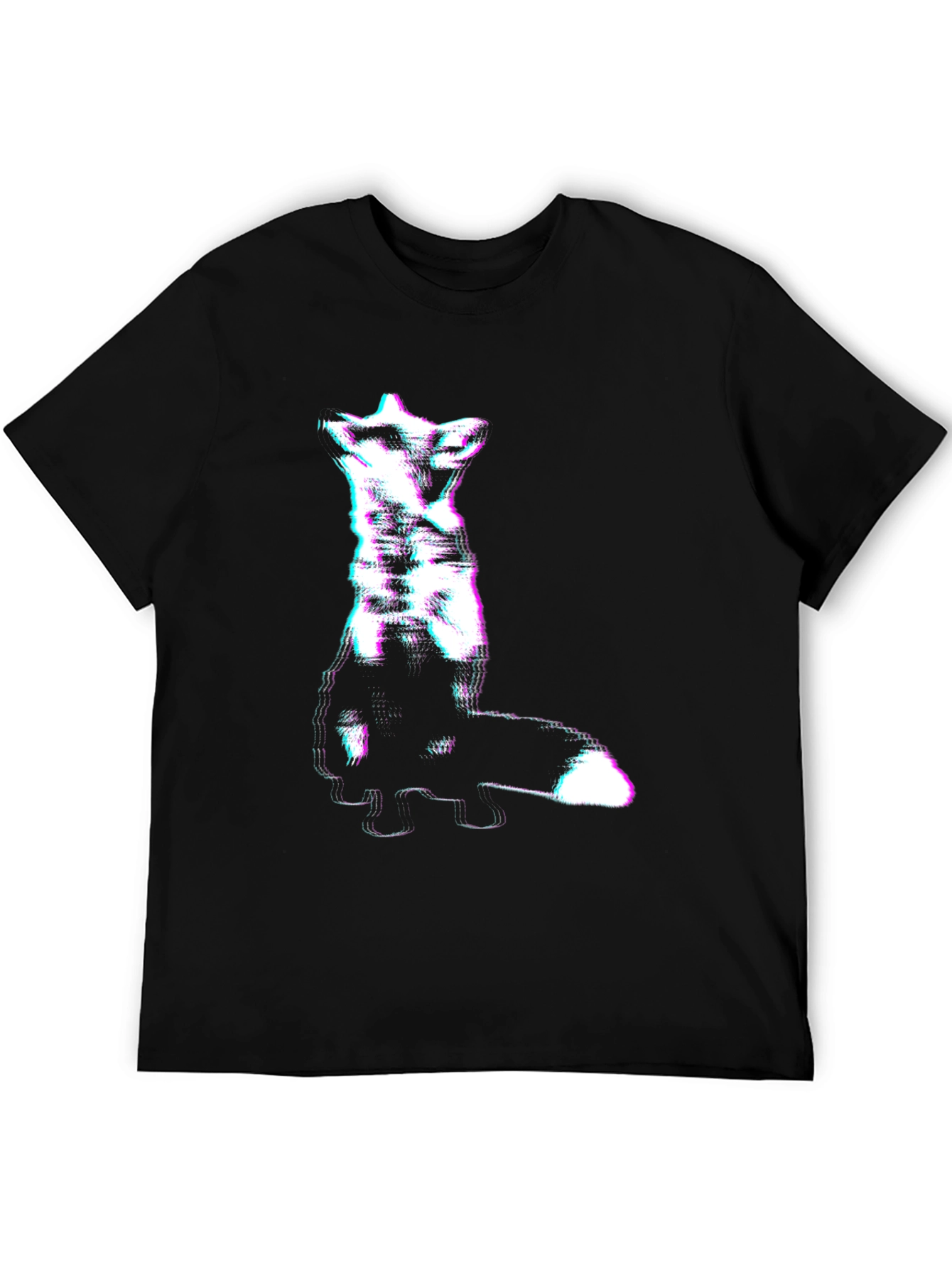 Black Abstract Glitch Fox Tee - Trendy Graphic T-Shirt view 5
