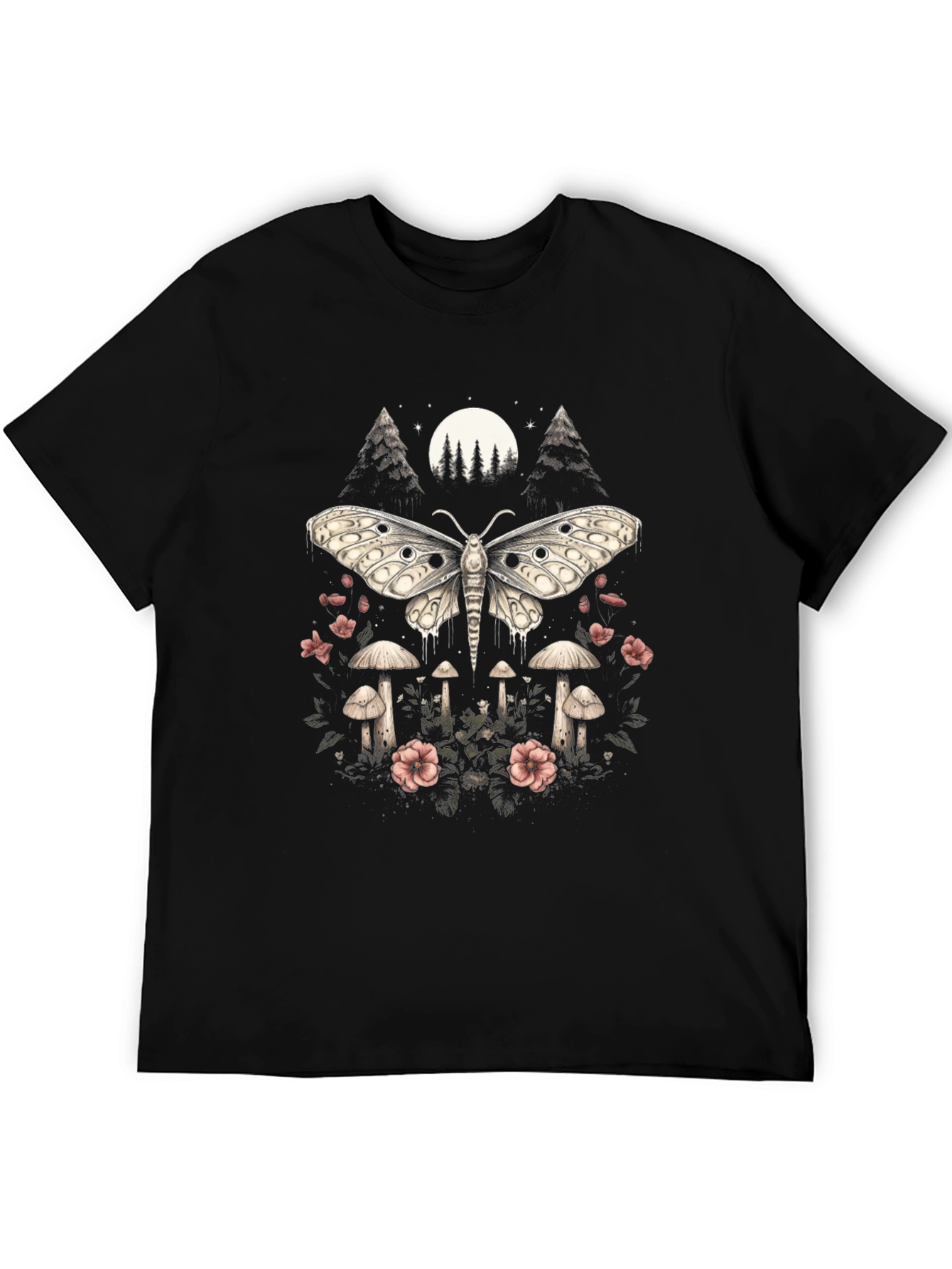 Black Moth & Mushroom Graphic Tee - Black view 5