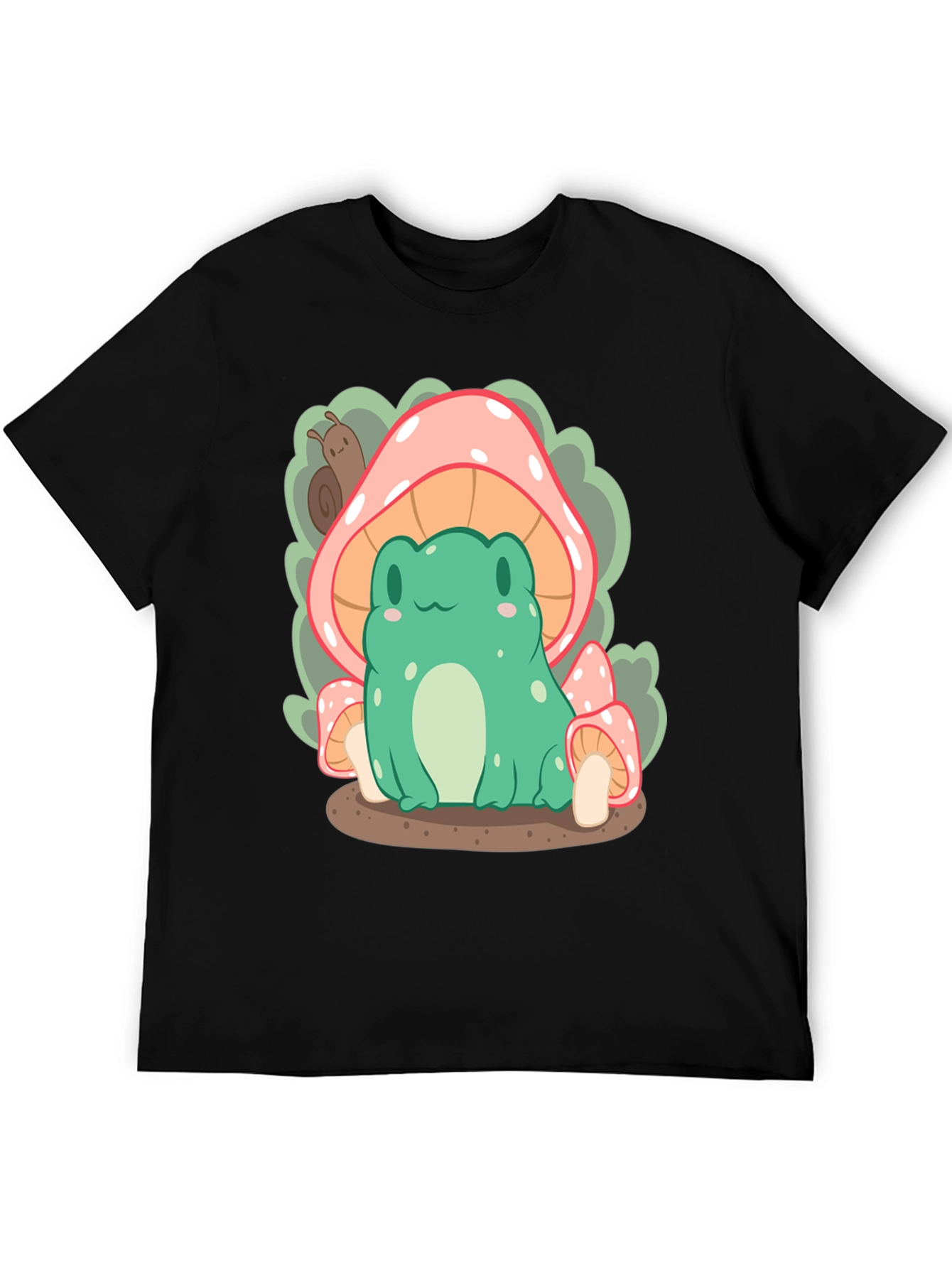 Black Cute Frog Under Mushroom T-Shirt view 5