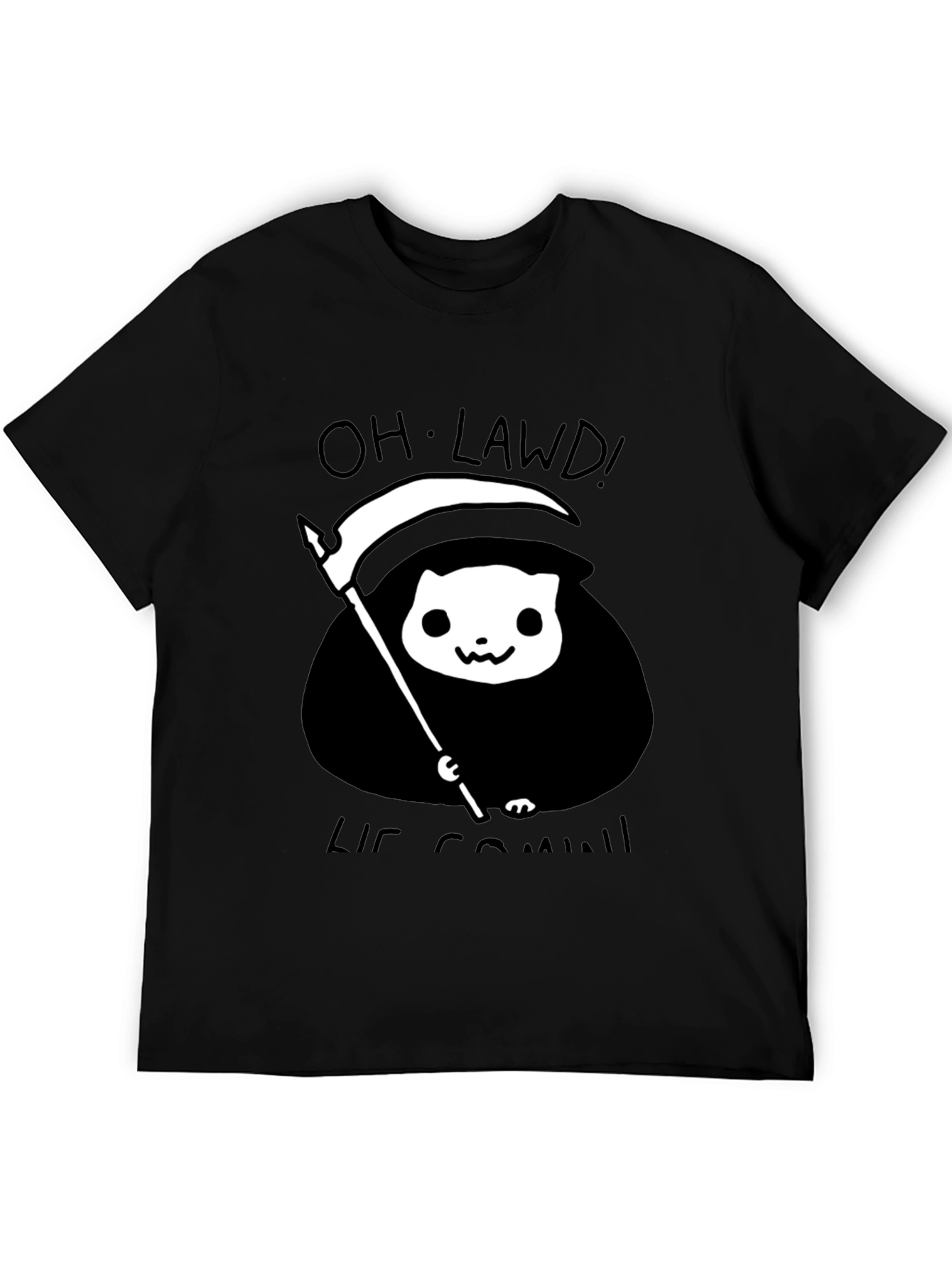 Black Grim Reaper Cat T-Shirt - Oh Lawd He Comin' Tee view 5
