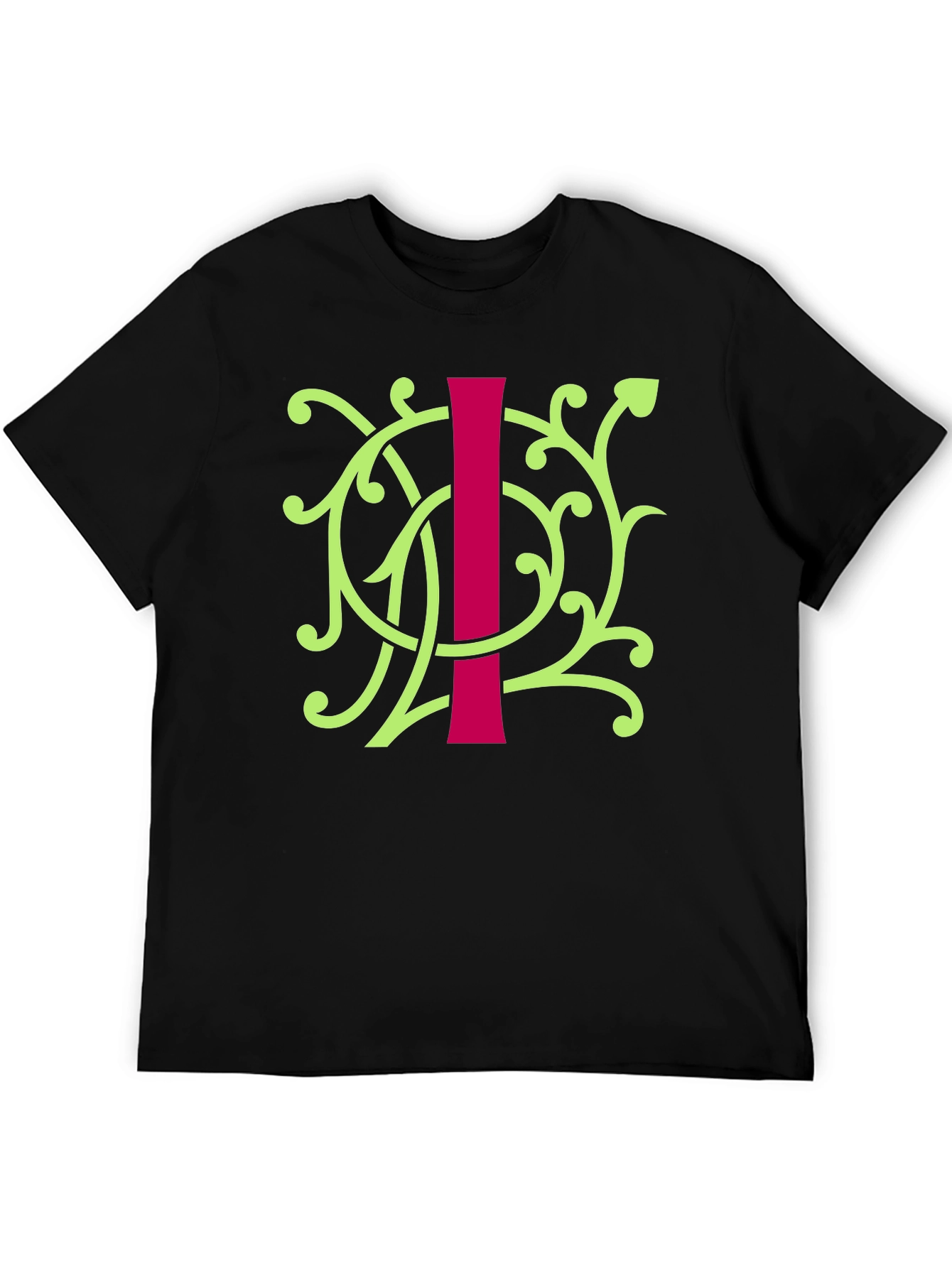 Black Floral Initial 'I' Graphic Tee - Unique Design view 5