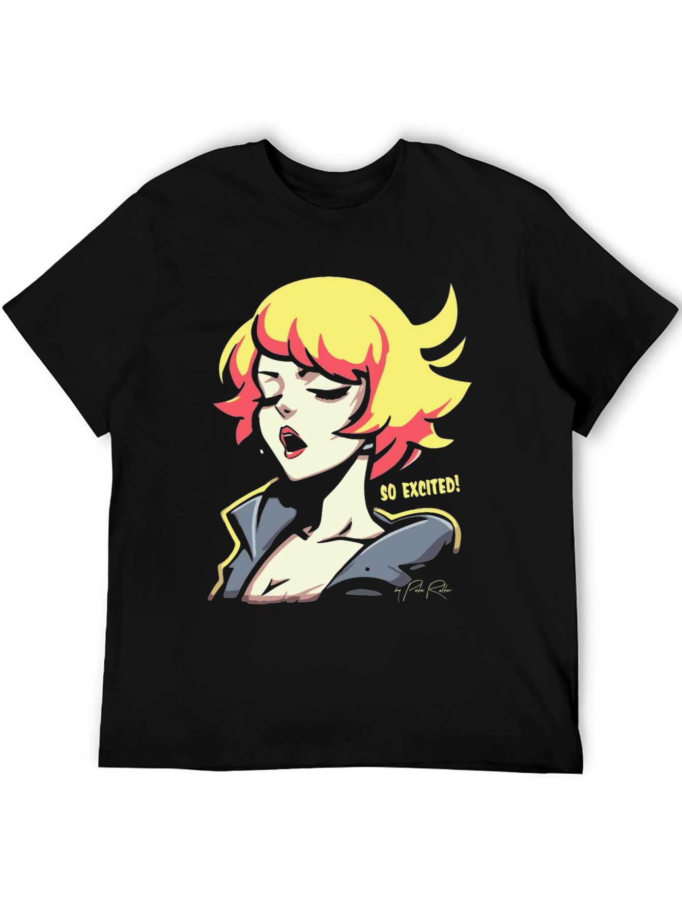 Black So Excited! Graphic Print Black T-Shirt view 5