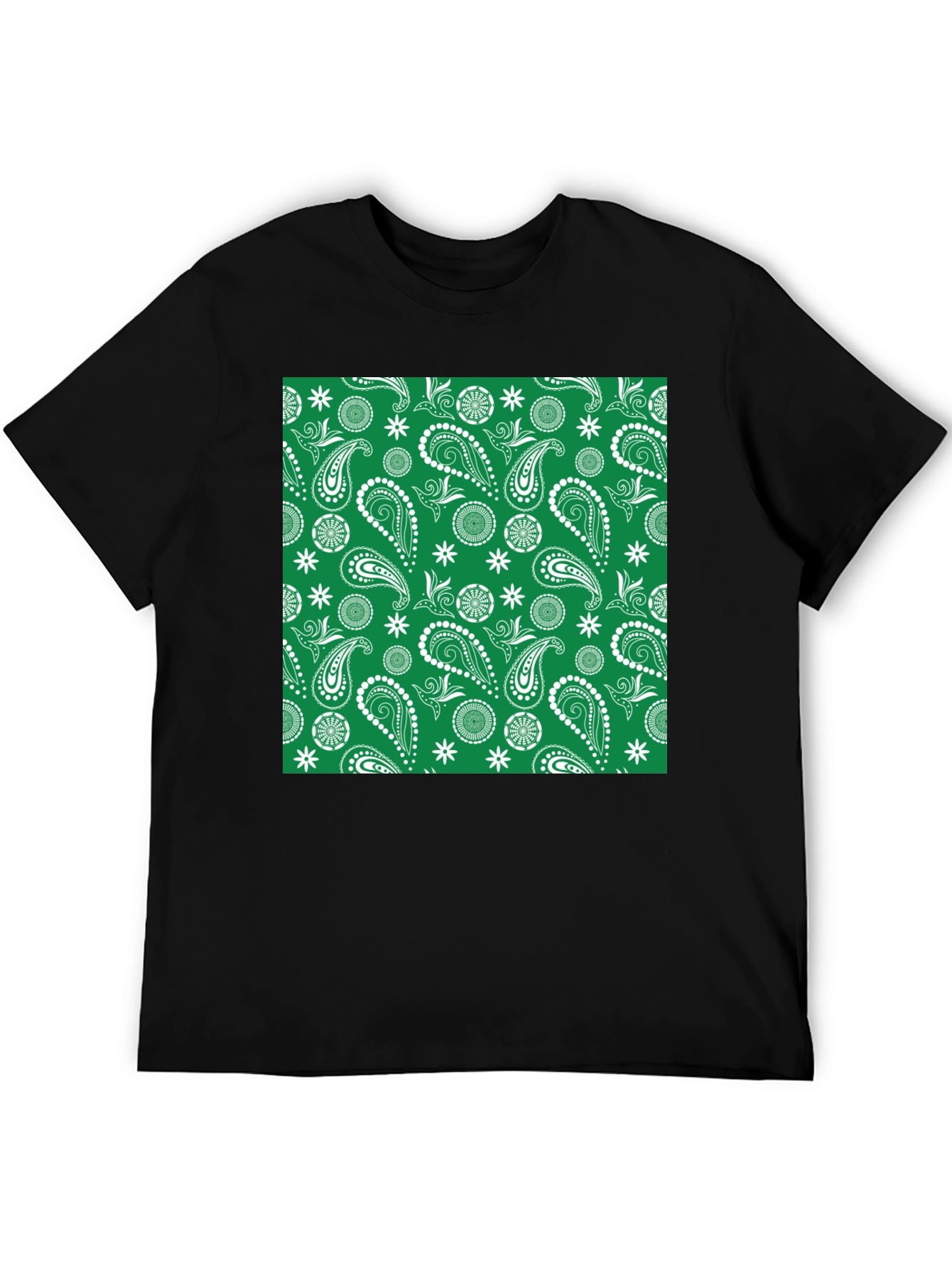 Black Green Paisley Pattern Tee - Casual Comfort view 5