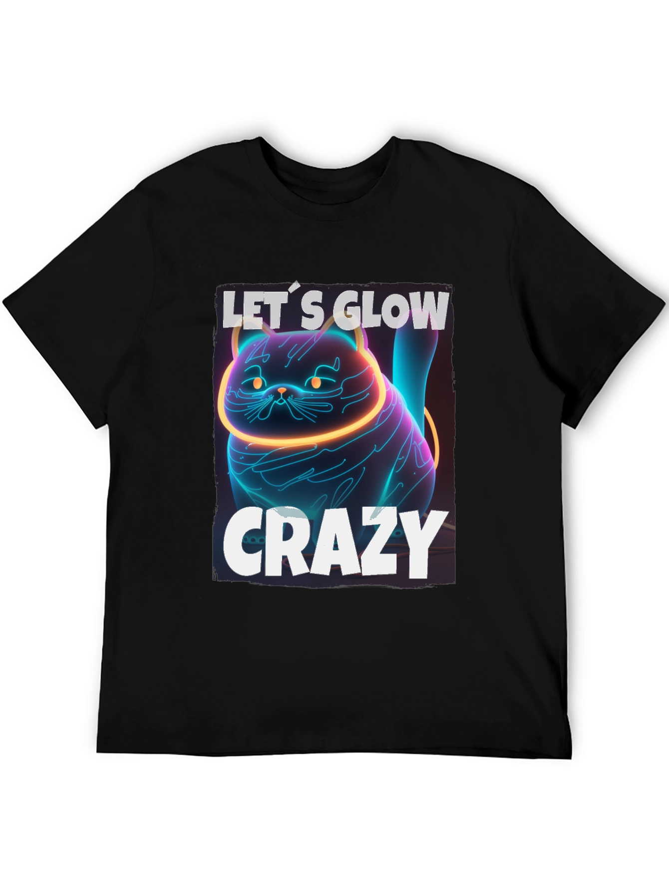 Black Let's Glow Crazy Cat Graphic T-Shirt - Neon Style view 5