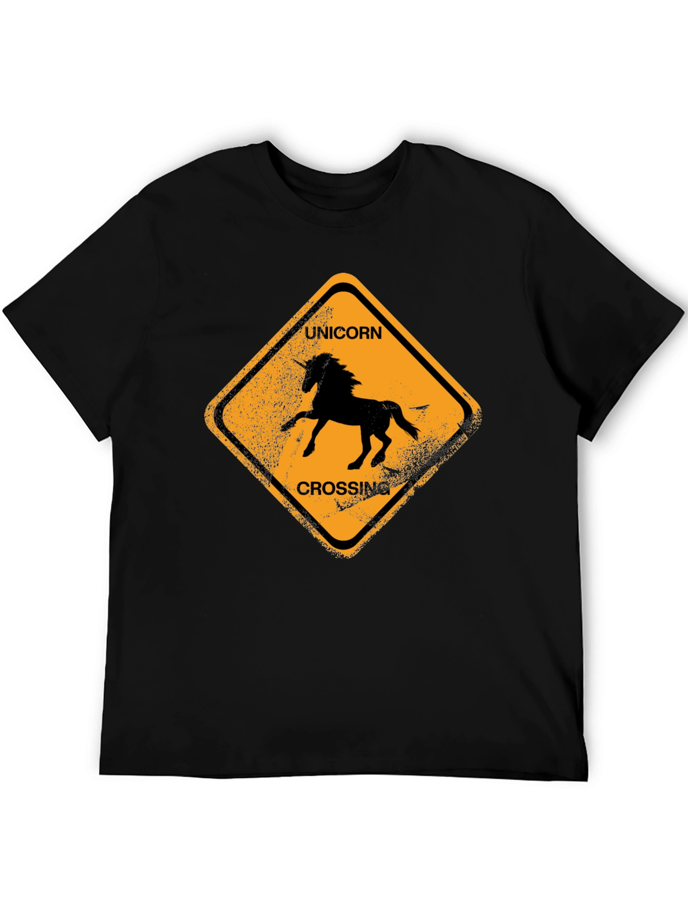 Black Unicorn Crossing Black Cotton T-Shirt view 5