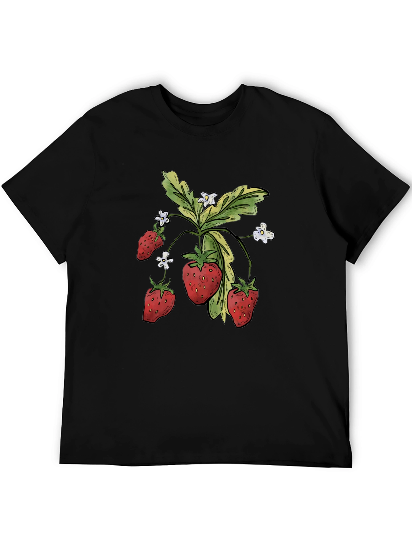 Black Strawberry Graphic Tee - Black Casual T-Shirt view 5