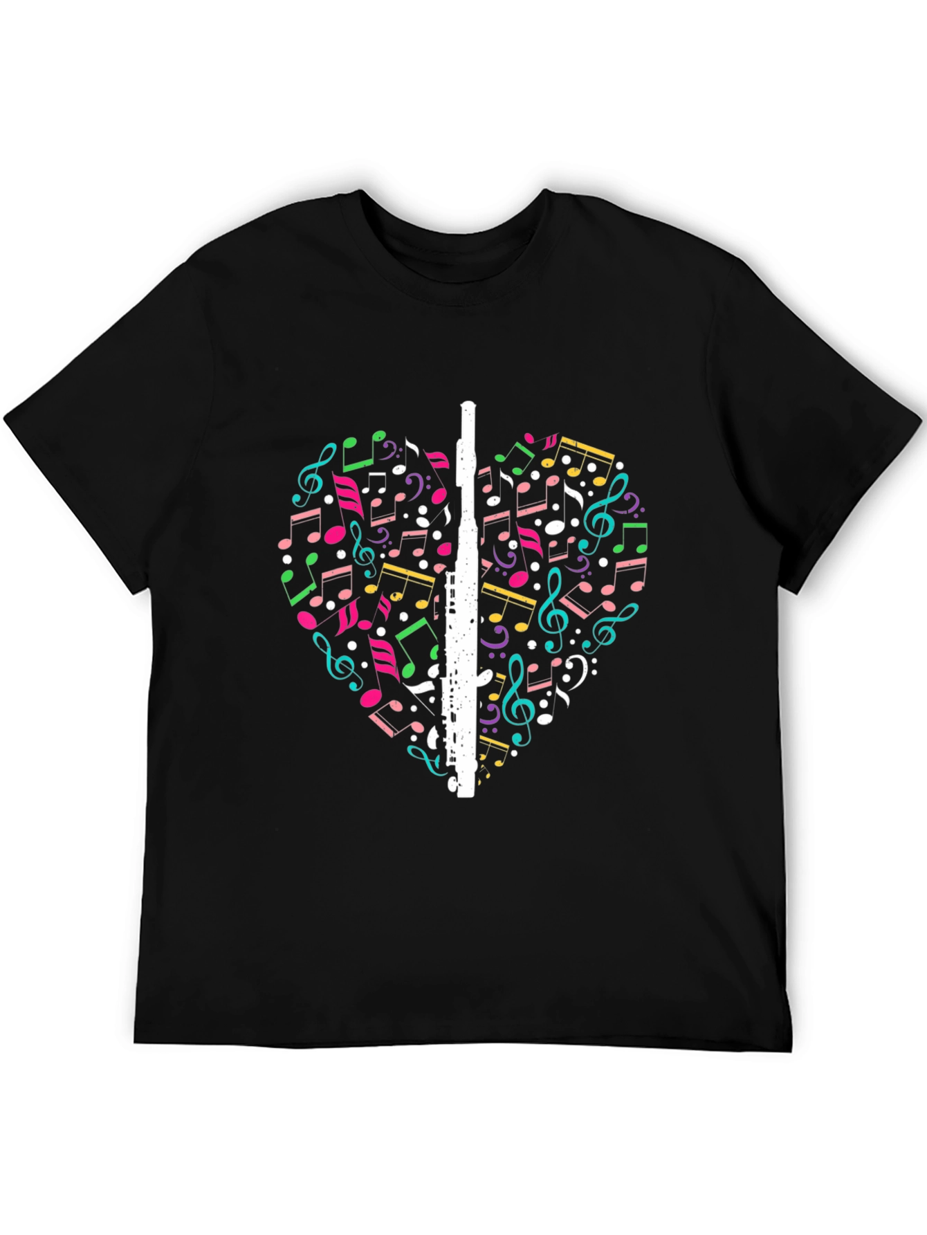 Black Musical Heart T-Shirt - Flute & Notes Design view 5