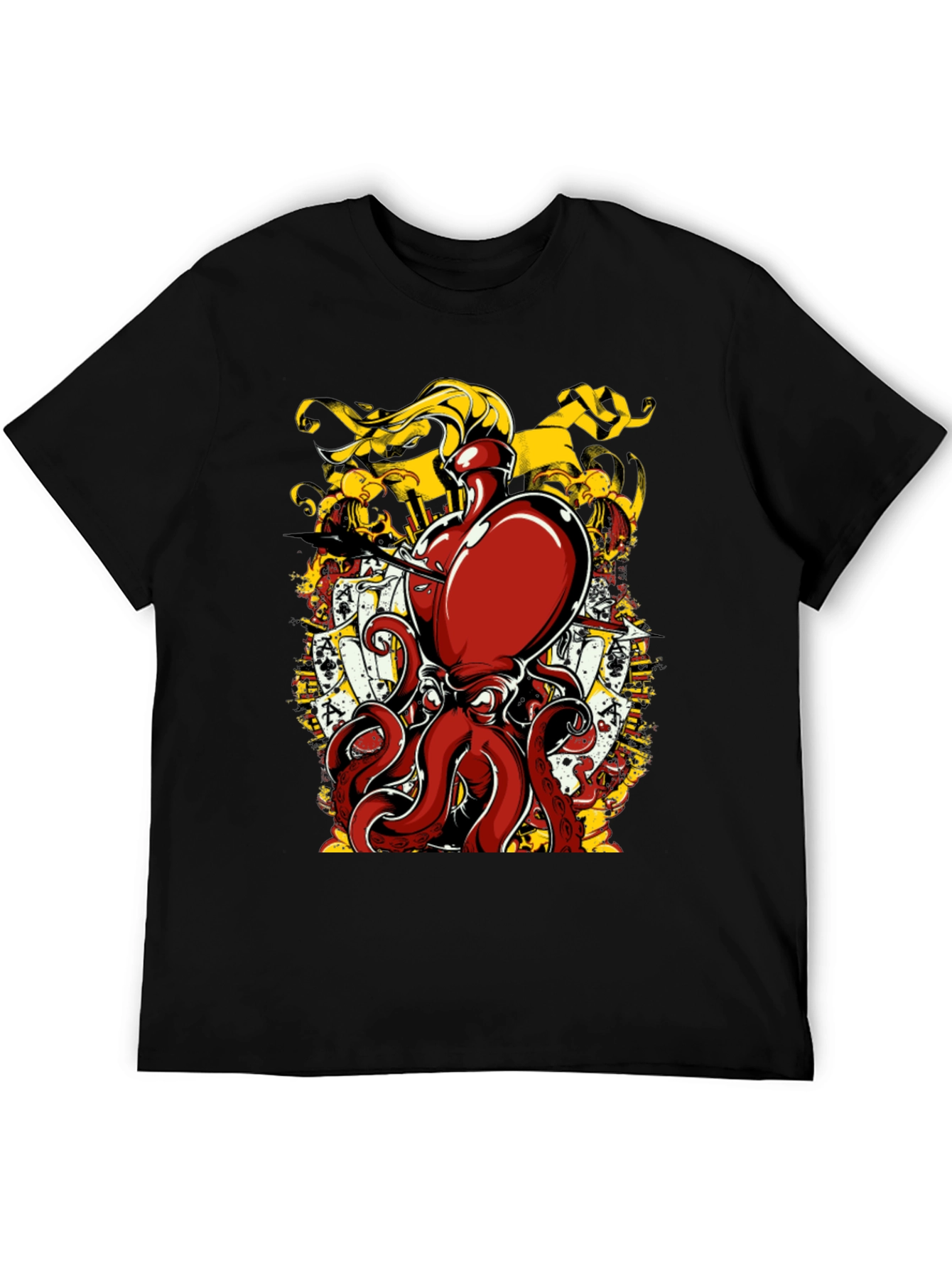 Black Octopus Poker Card Graphic T-Shirt view 5