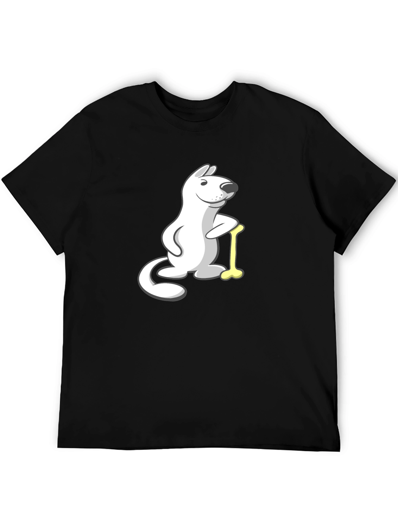Black Cartoon Dog with Bone T-Shirt view 5
