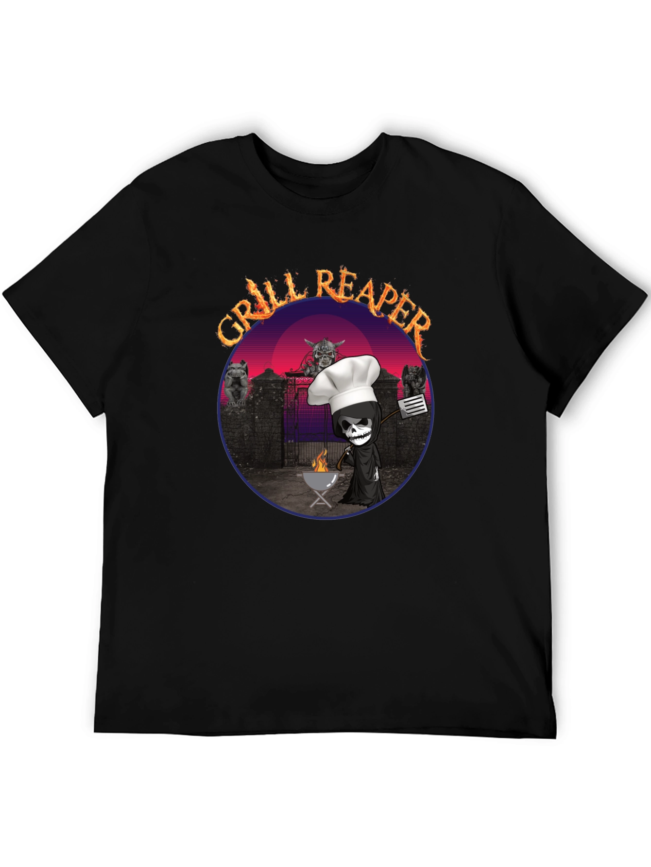 Black Grill Reaper T-Shirt - BBQ Death Funny Tee view 5