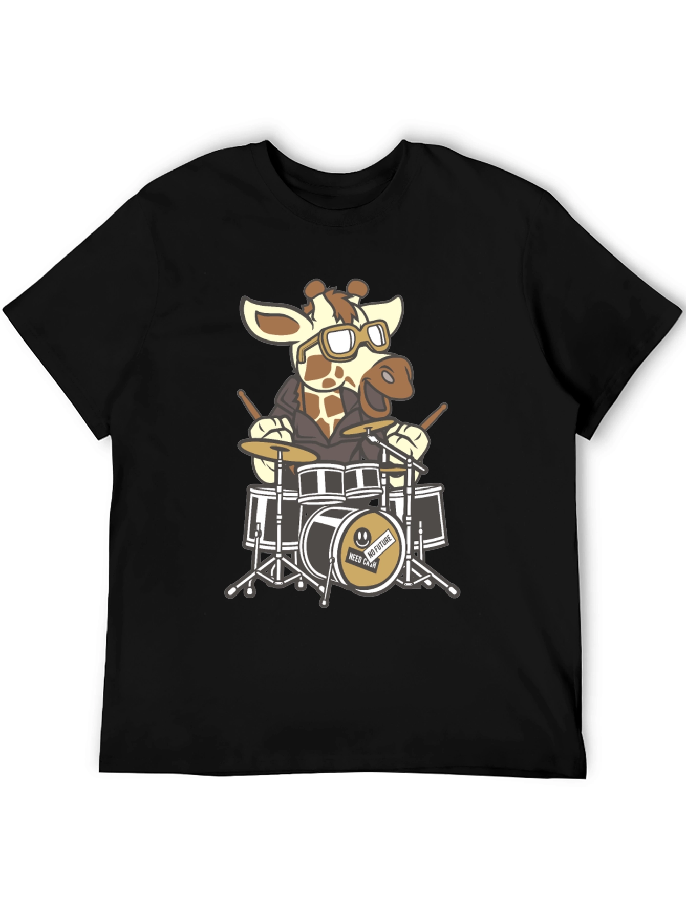 Black Giraffe Drummer Graphic Tee - Black Cotton T-Shirt view 5