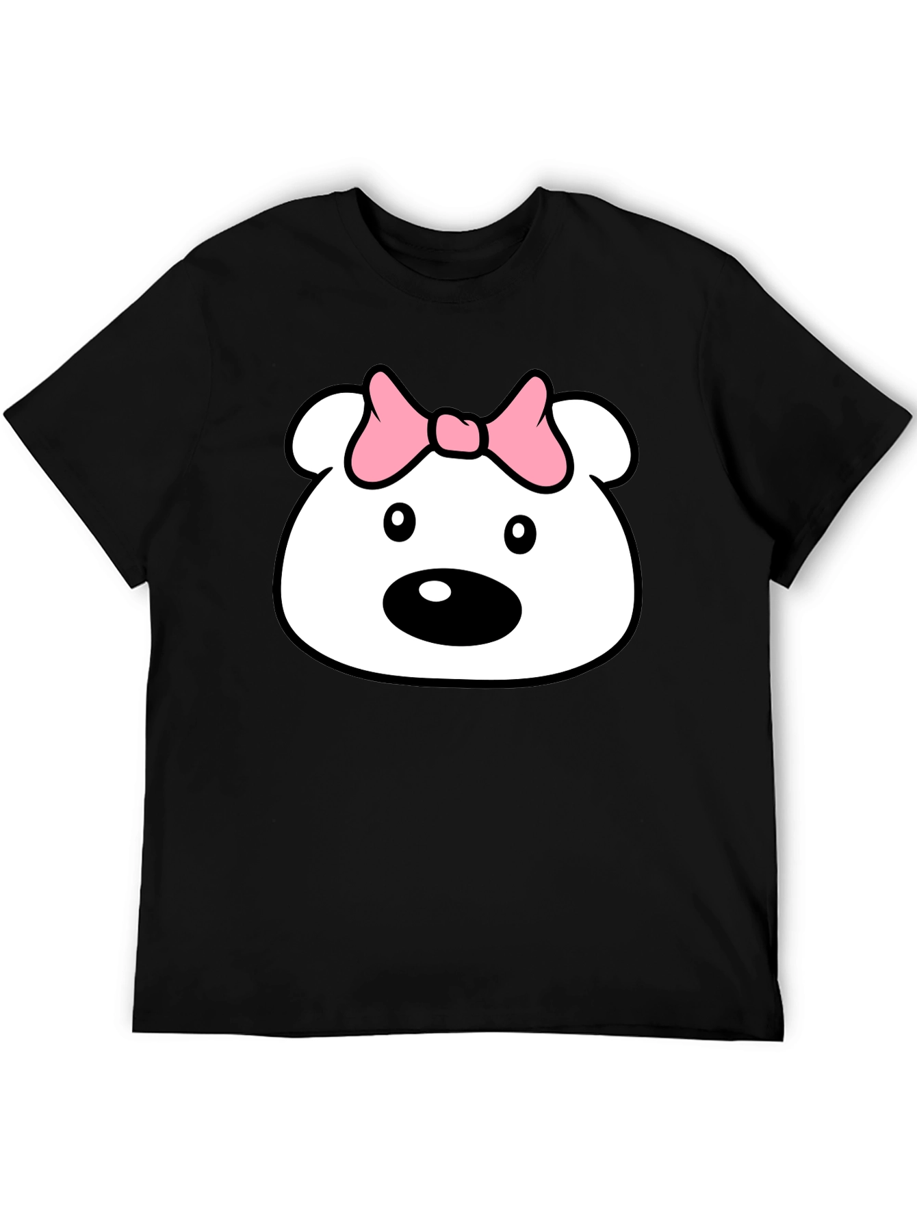 Black Cute Cartoon Bear T-Shirt - Black Cotton Tee view 5