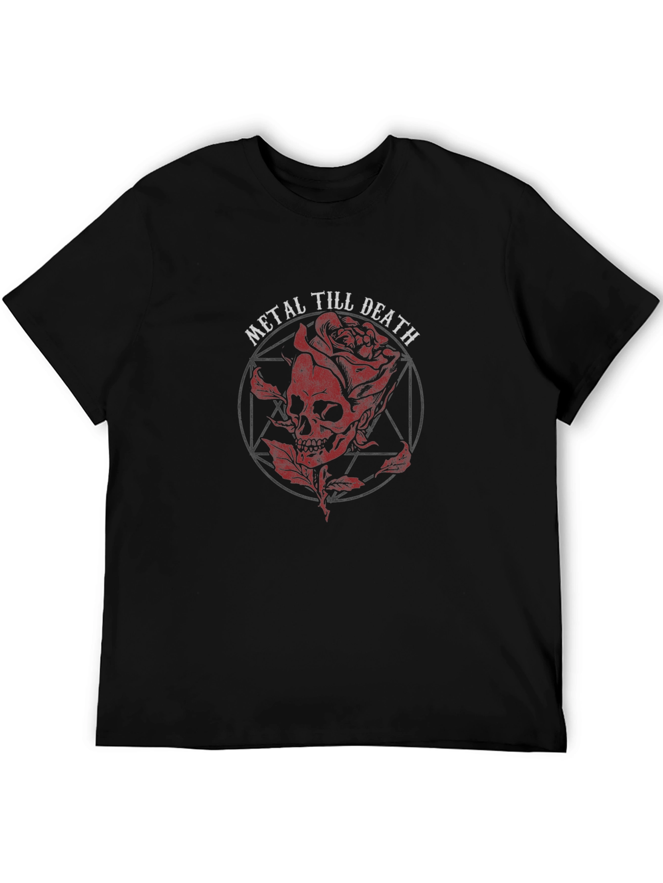Black Metal Till Death Skull & Rose Graphic T-Shirt view 5