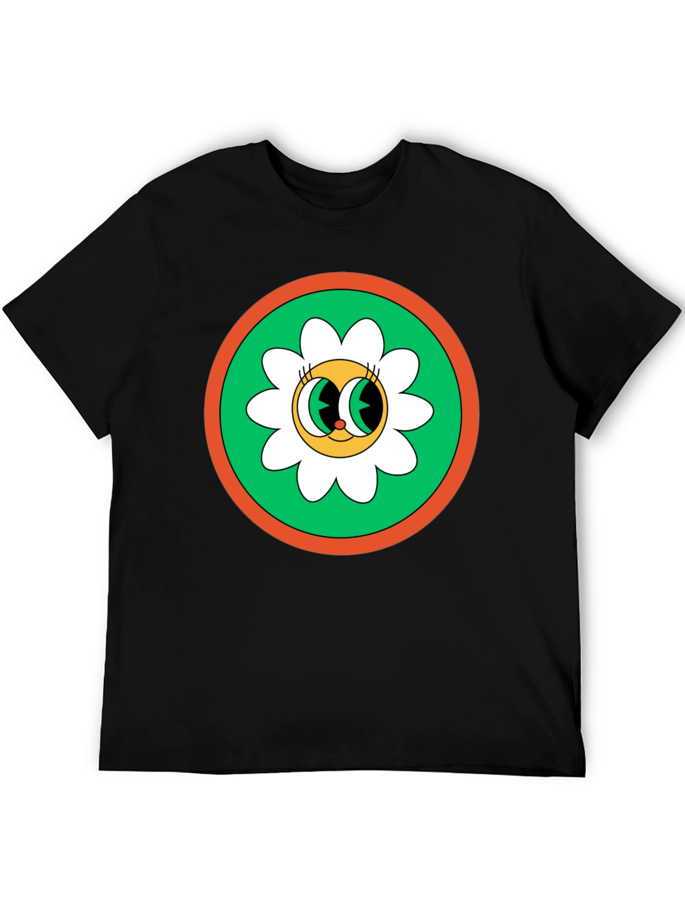 Black Retro Flower Power Graphic Tee - Black Cotton Blend view 5