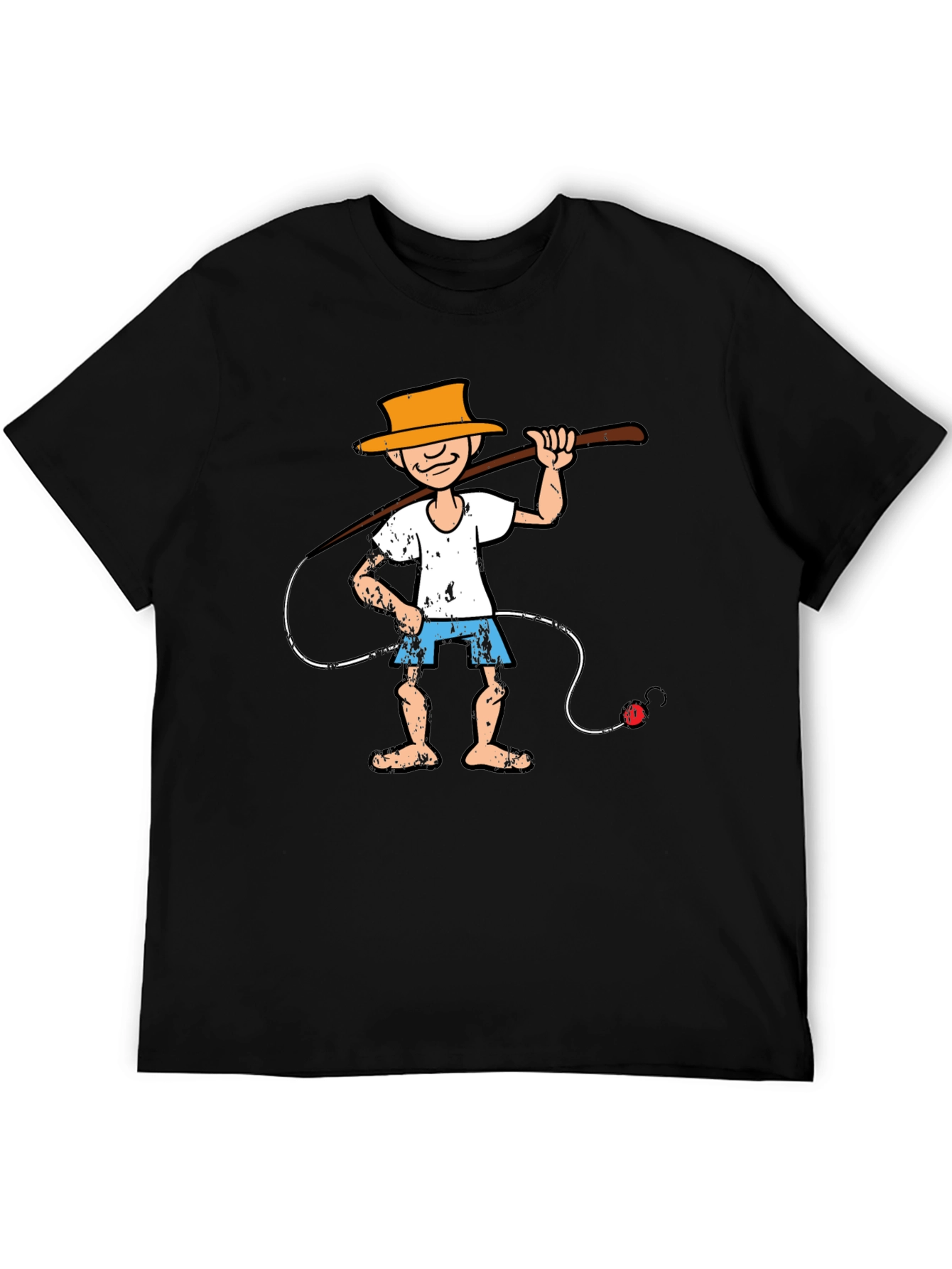 Black Cartoon Fisherman Graphic Tee - Unique Humor T-Shirt view 5