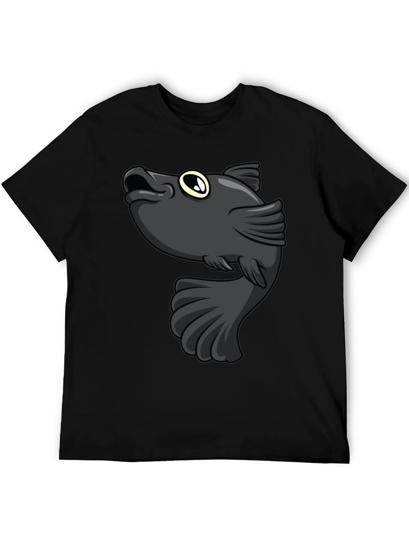 Cartoon Fish Graphic Print Black T-Shirt - 5