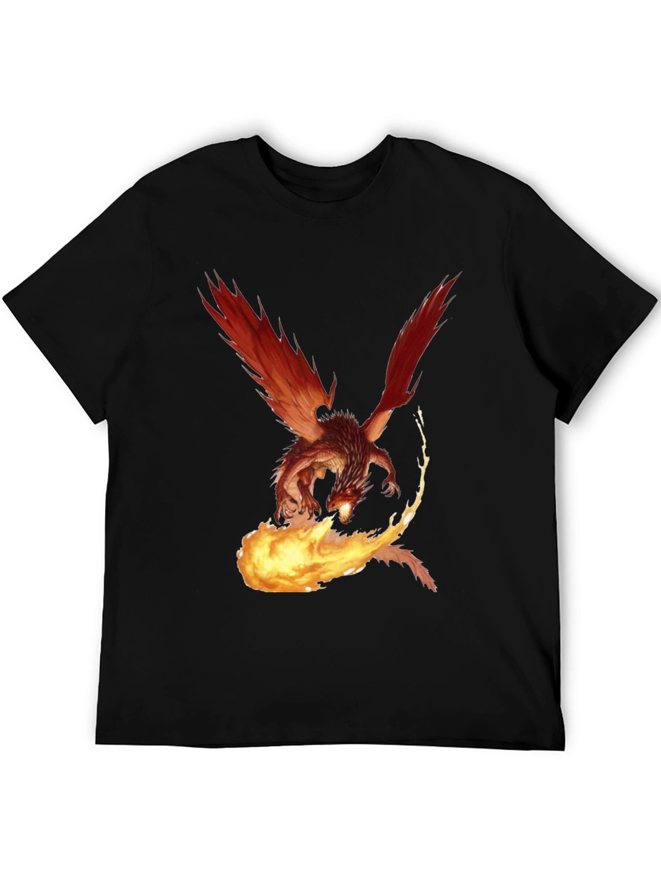 Black Fiery Dragon Graphic Tee - Black Cotton T-Shirt view 5
