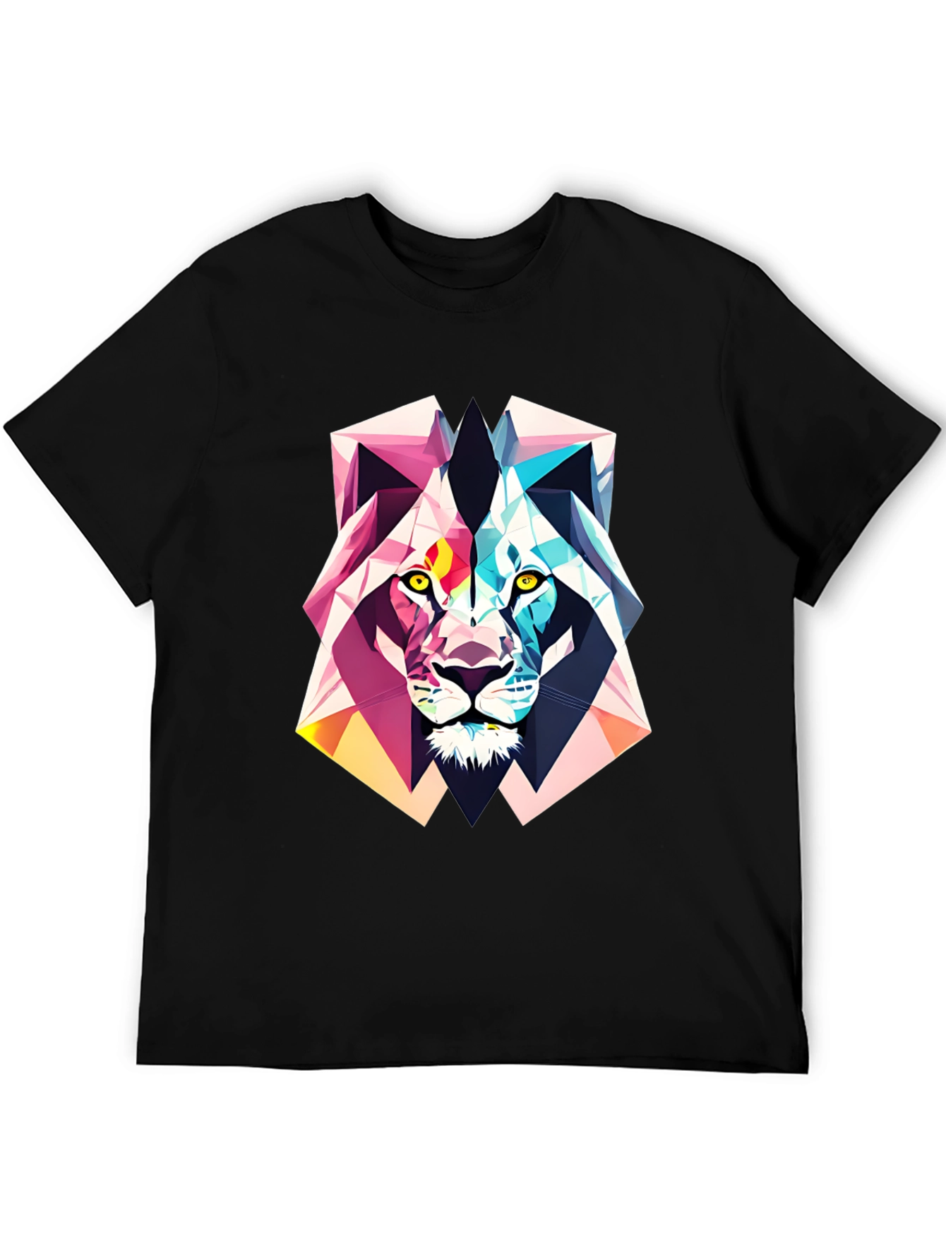 Black Geometric Lion Graphic Tee - Abstract Art Shirt view 5