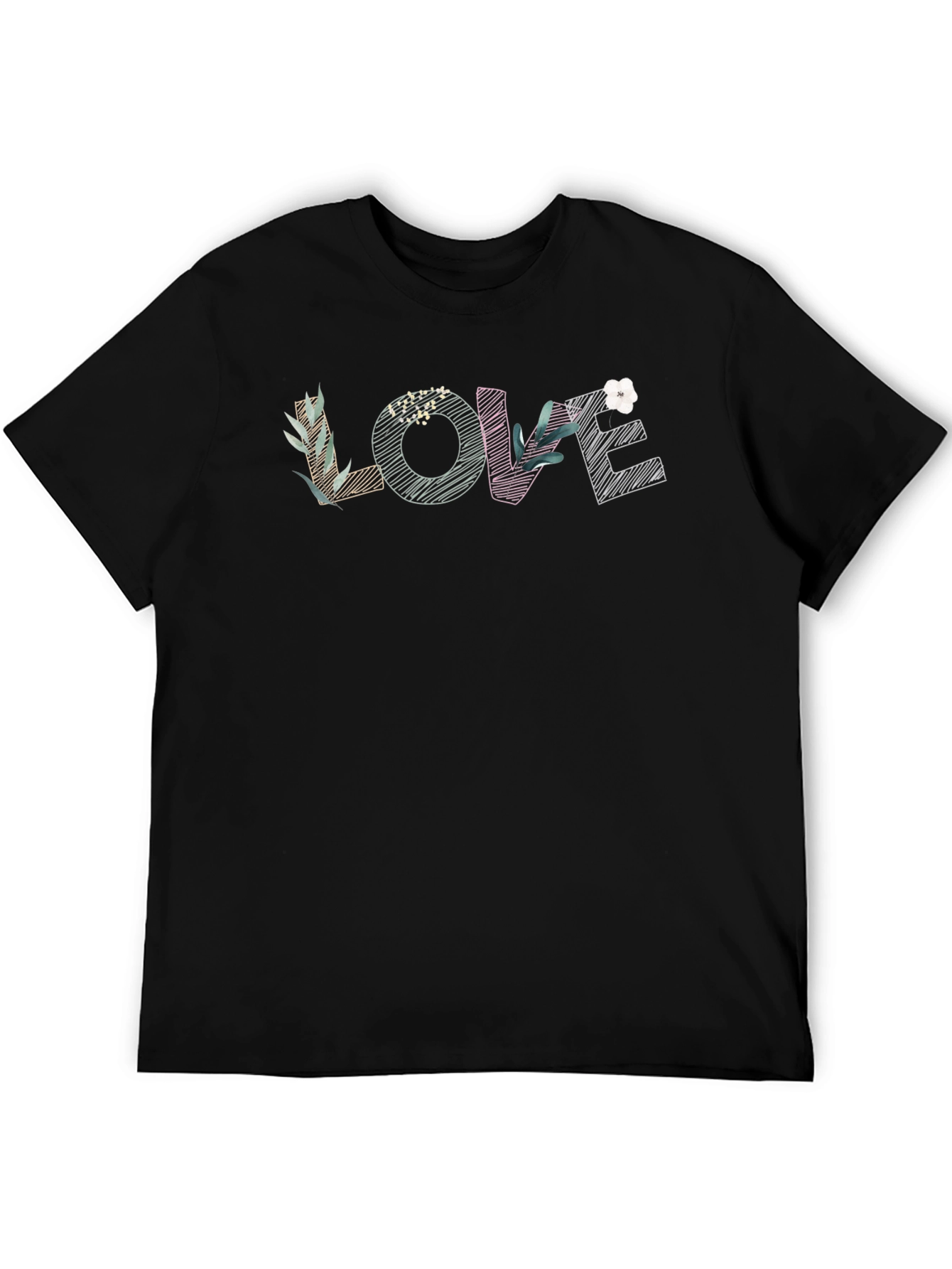 Black Floral Love Black T-Shirt view 5