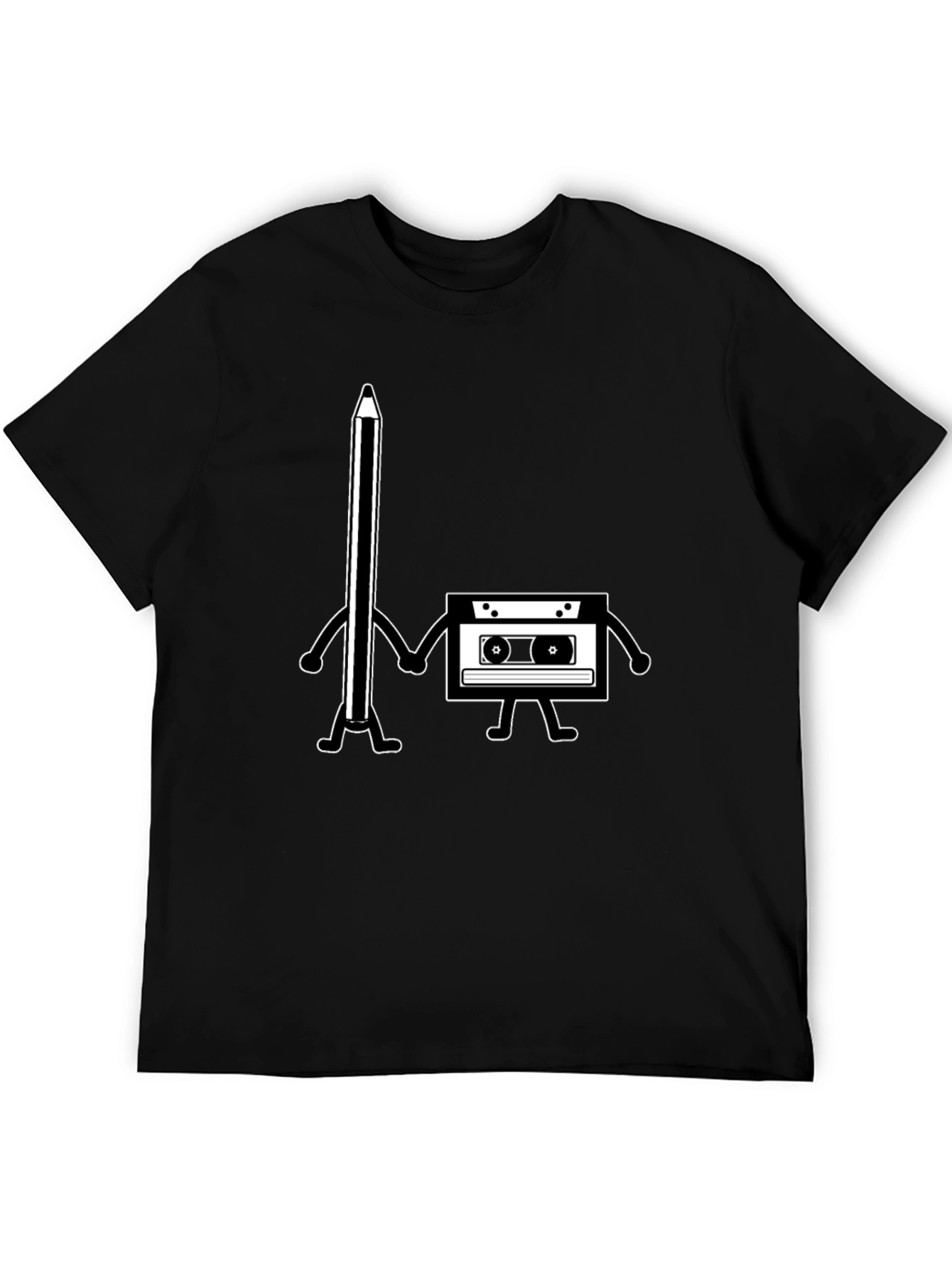 Black Retro Music Lover Tee - Pencil & Cassette Best Friends view 5