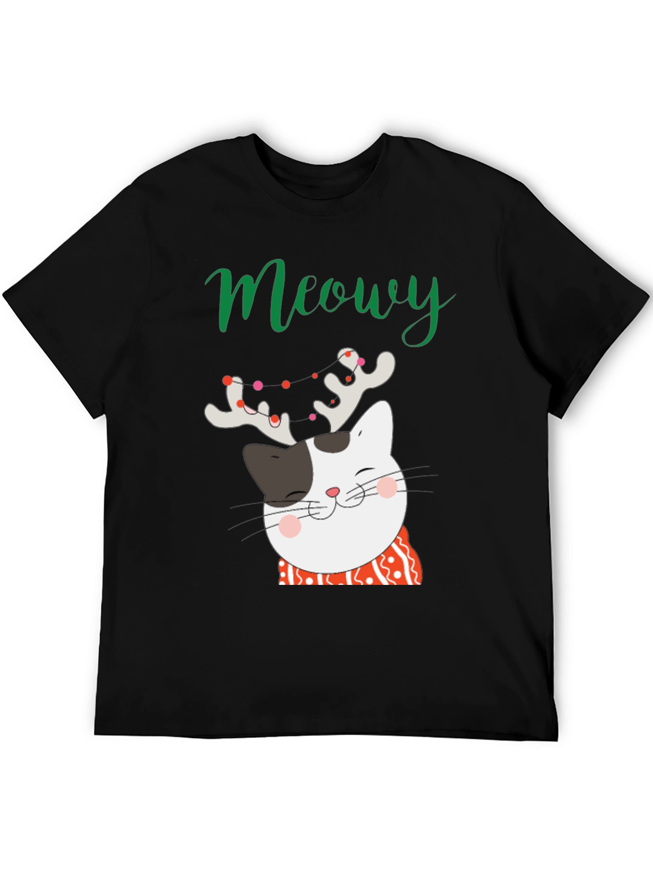 Black Meowy Christmas Cat T-Shirt view 5