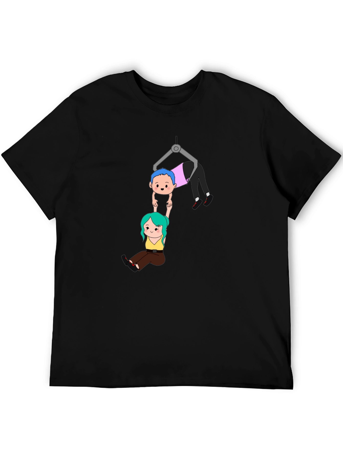 Black Cartoon Couple Crane T-Shirt view 5