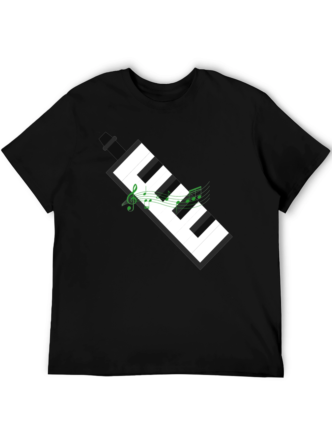 Black Musical Keyboard Graphic Tee - Black Cotton T-Shirt view 5