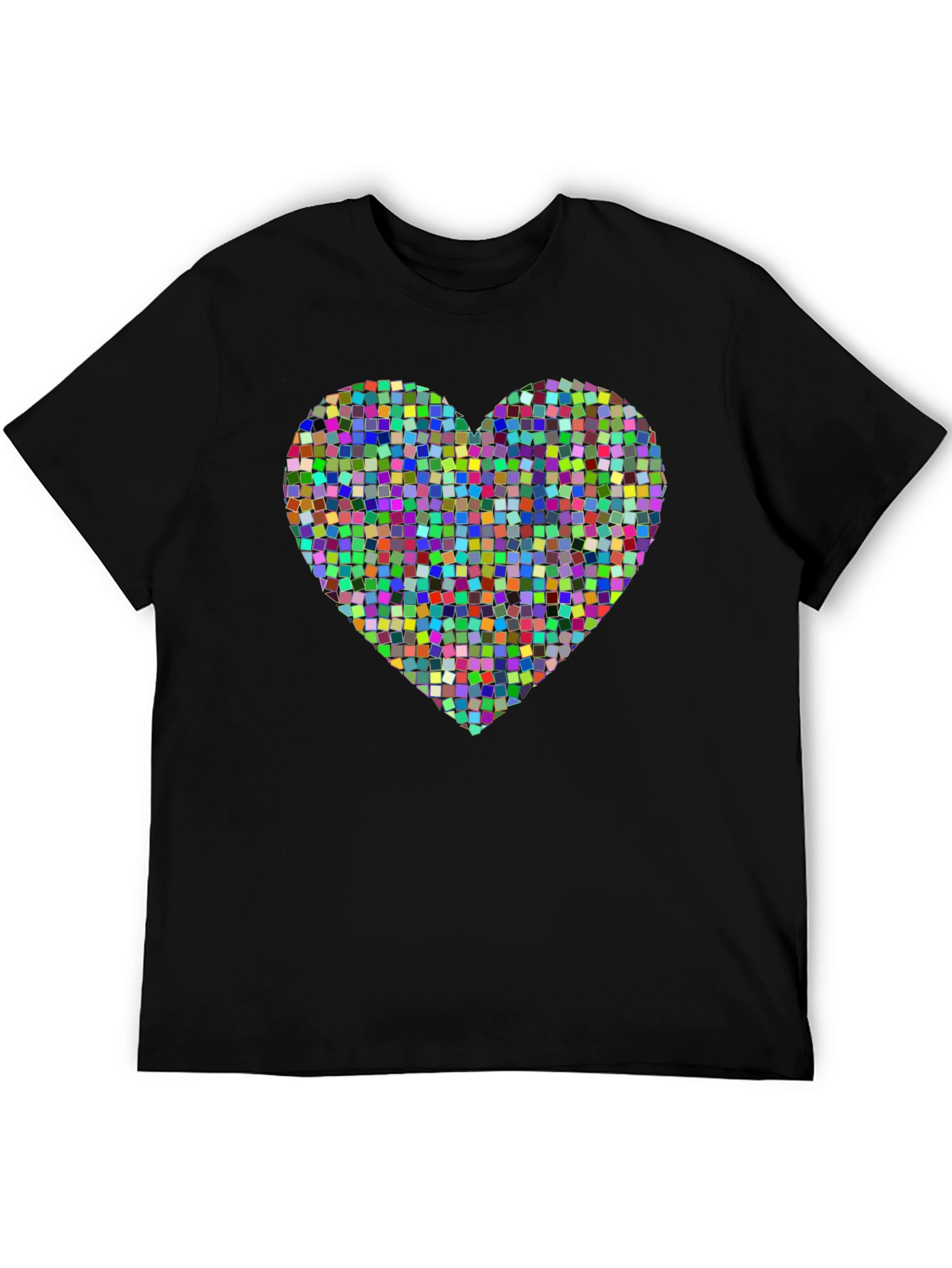 Black Colorful Heart Pixelated T-Shirt view 5