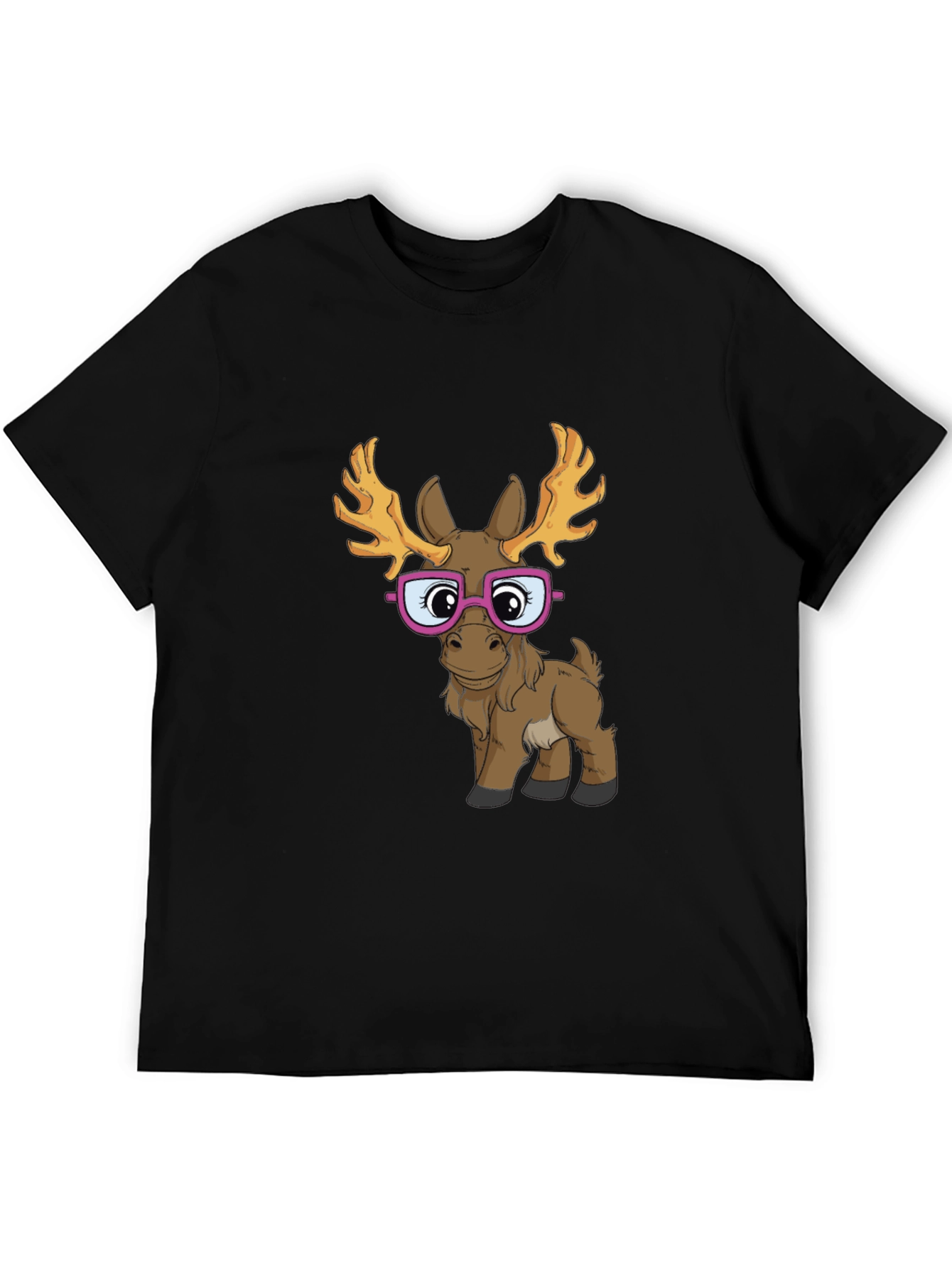 Black Funny Moose with Glasses Graphic Tee view 5