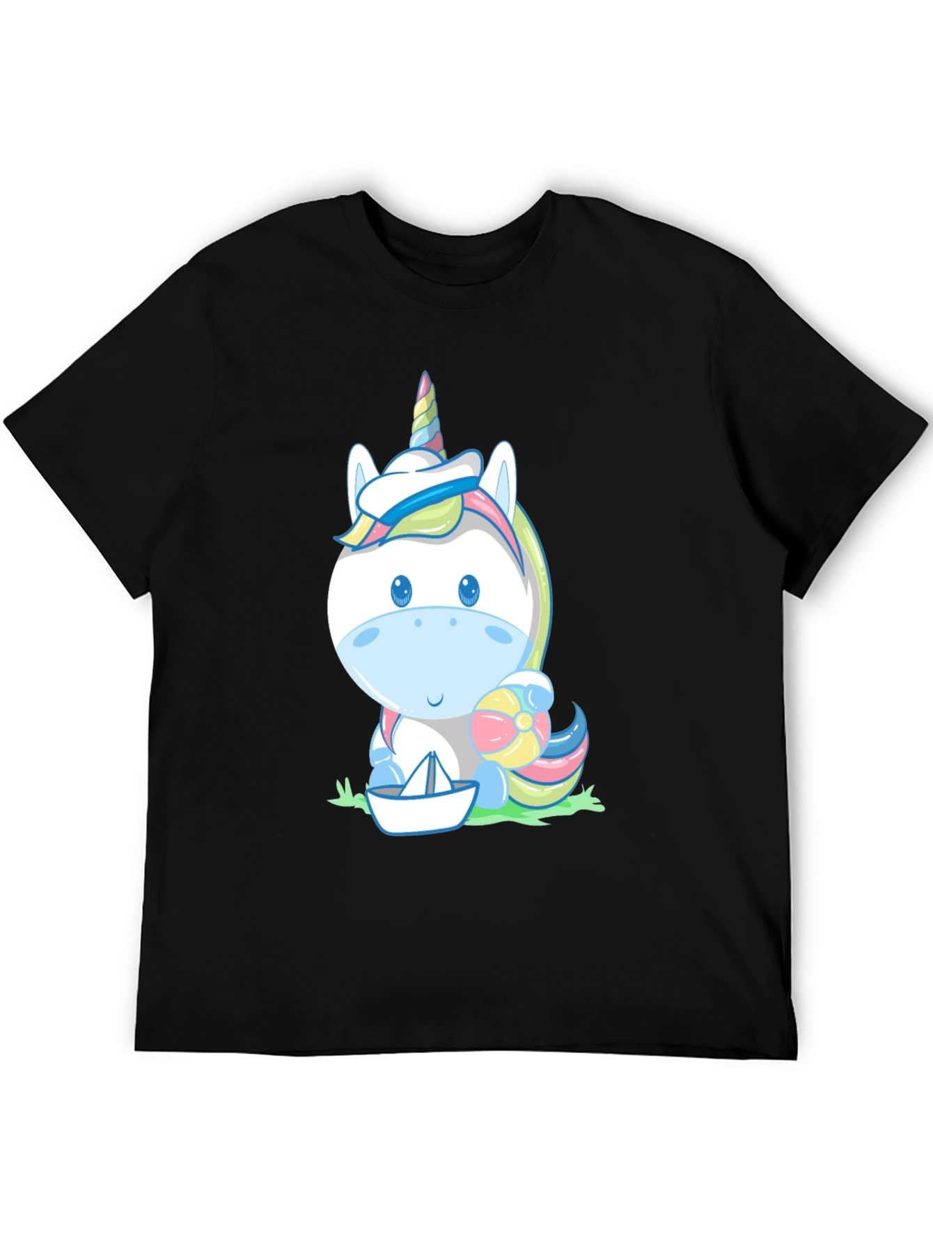Black Unicorn Beach T-Shirt - Cute Cartoon Tee view 5
