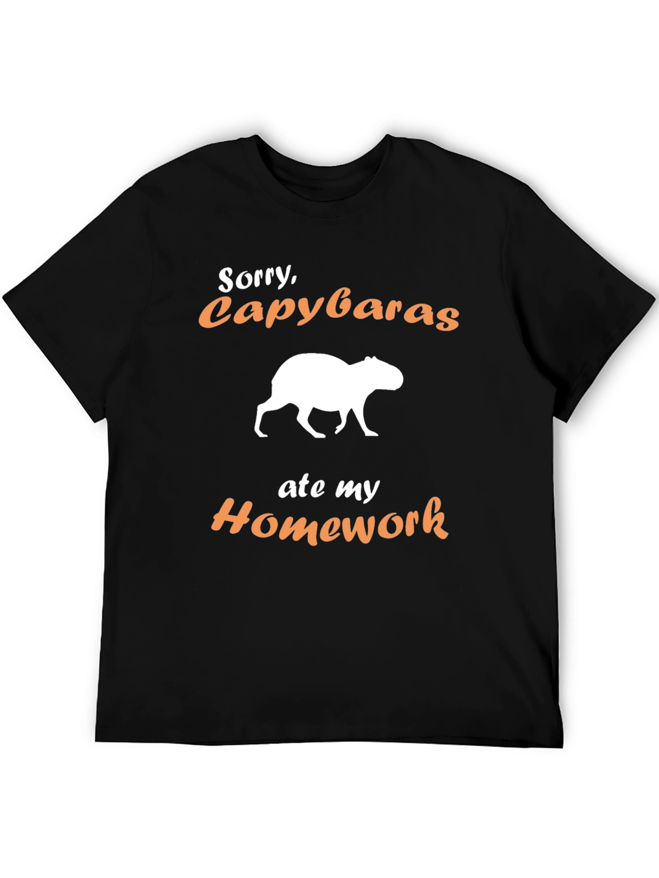 Black Funny Capybara Homework Excuse T-Shirt view 5