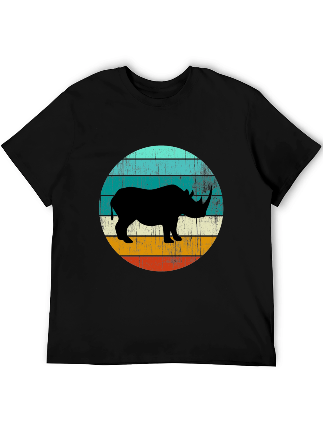 Black Retro Rhino Graphic Tee - Black Cotton T-Shirt view 5