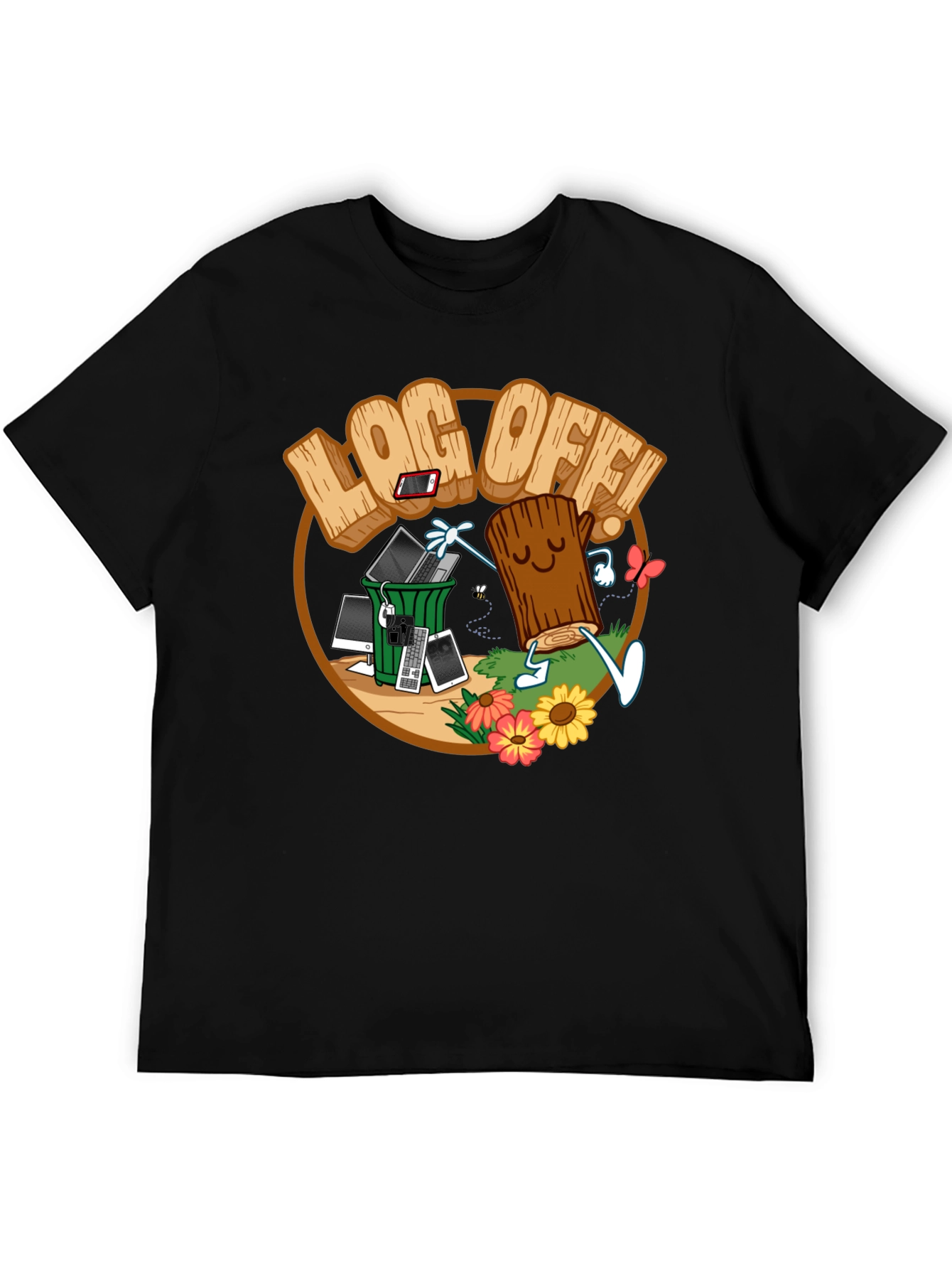 Black Log Off! Graphic Print Black T-Shirt view 5