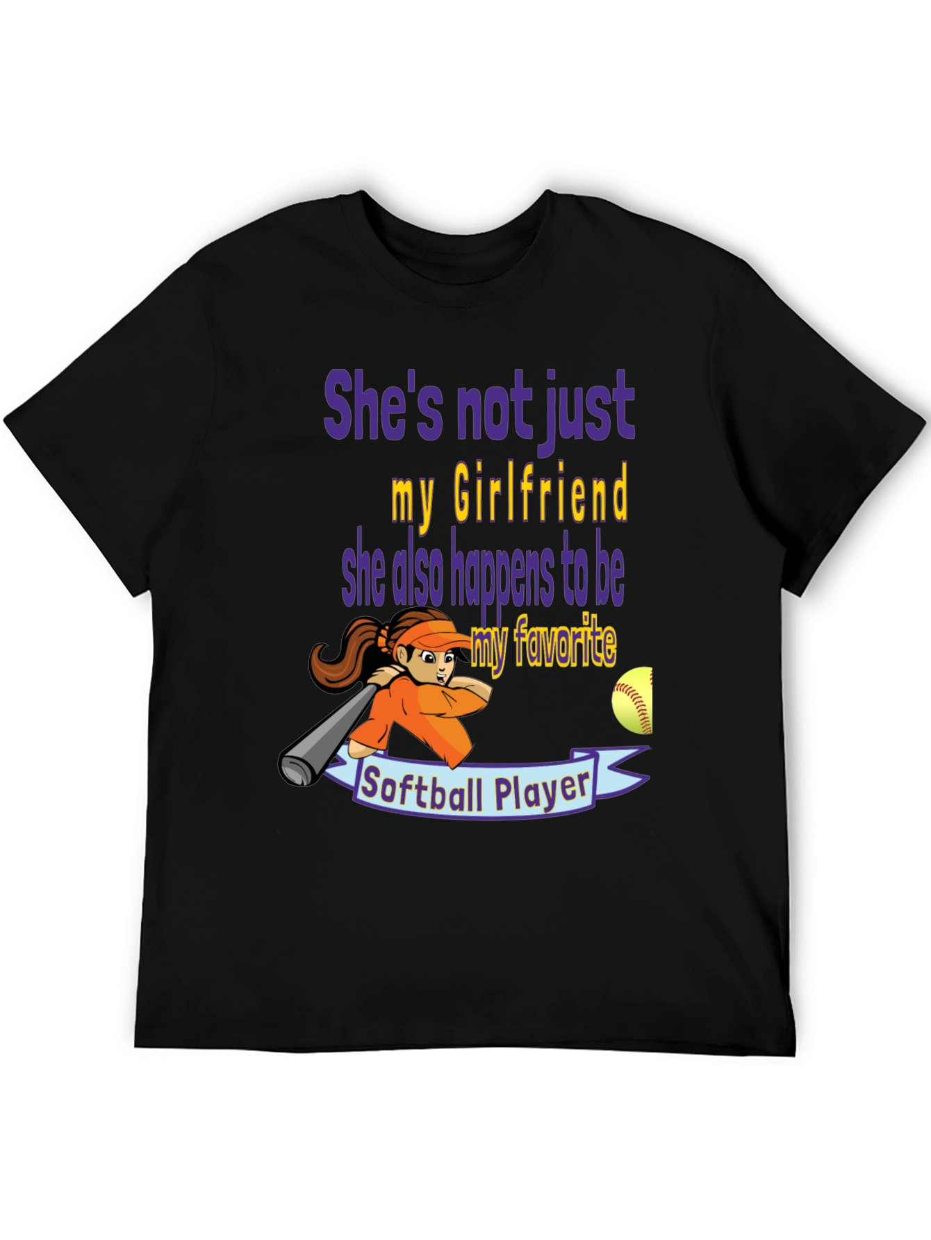Black Softball Girlfriend Graphic T-Shirt view 5