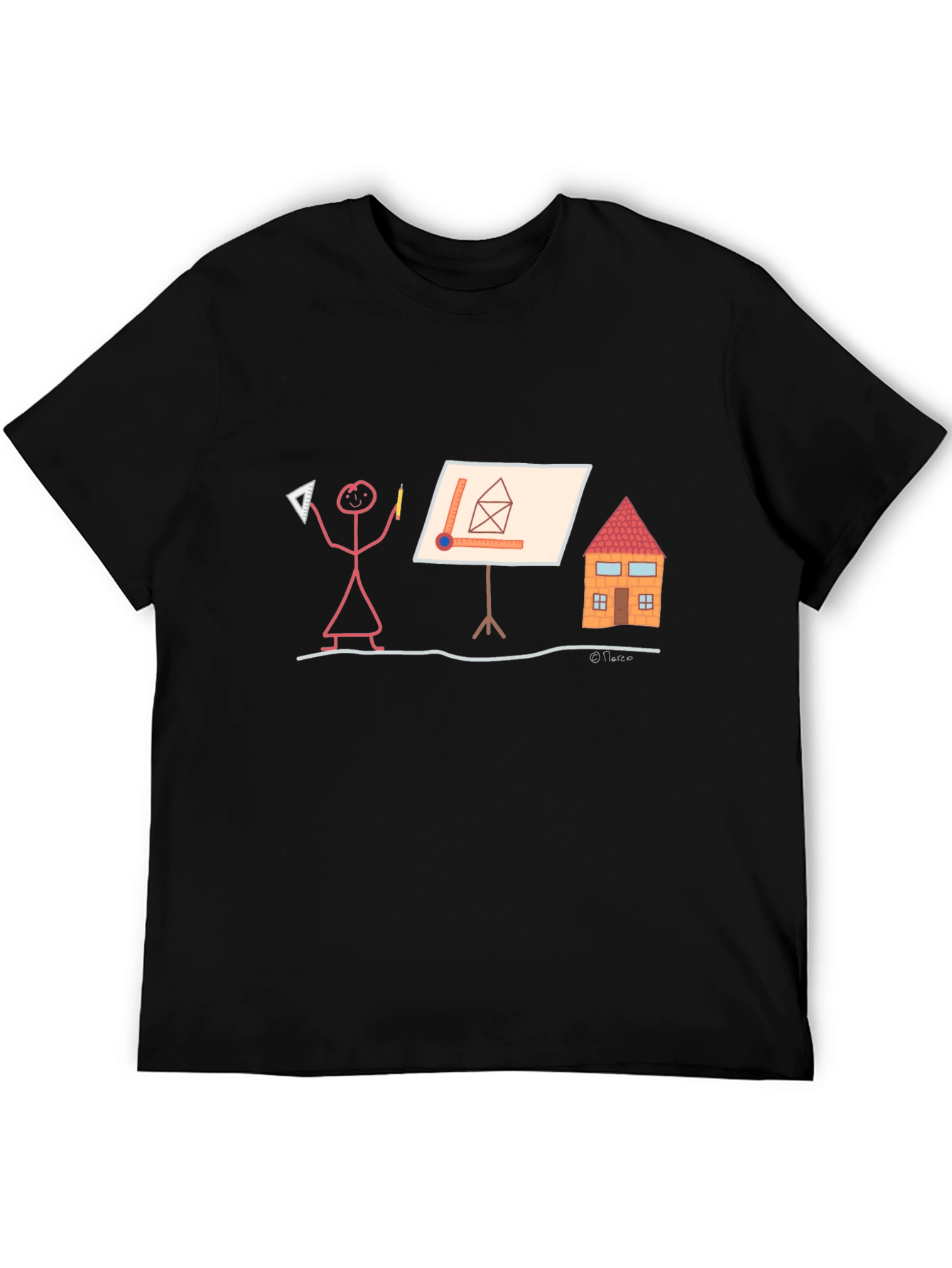 Black Architect Stick Figure T-Shirt - Funny Building Design Tee view 5
