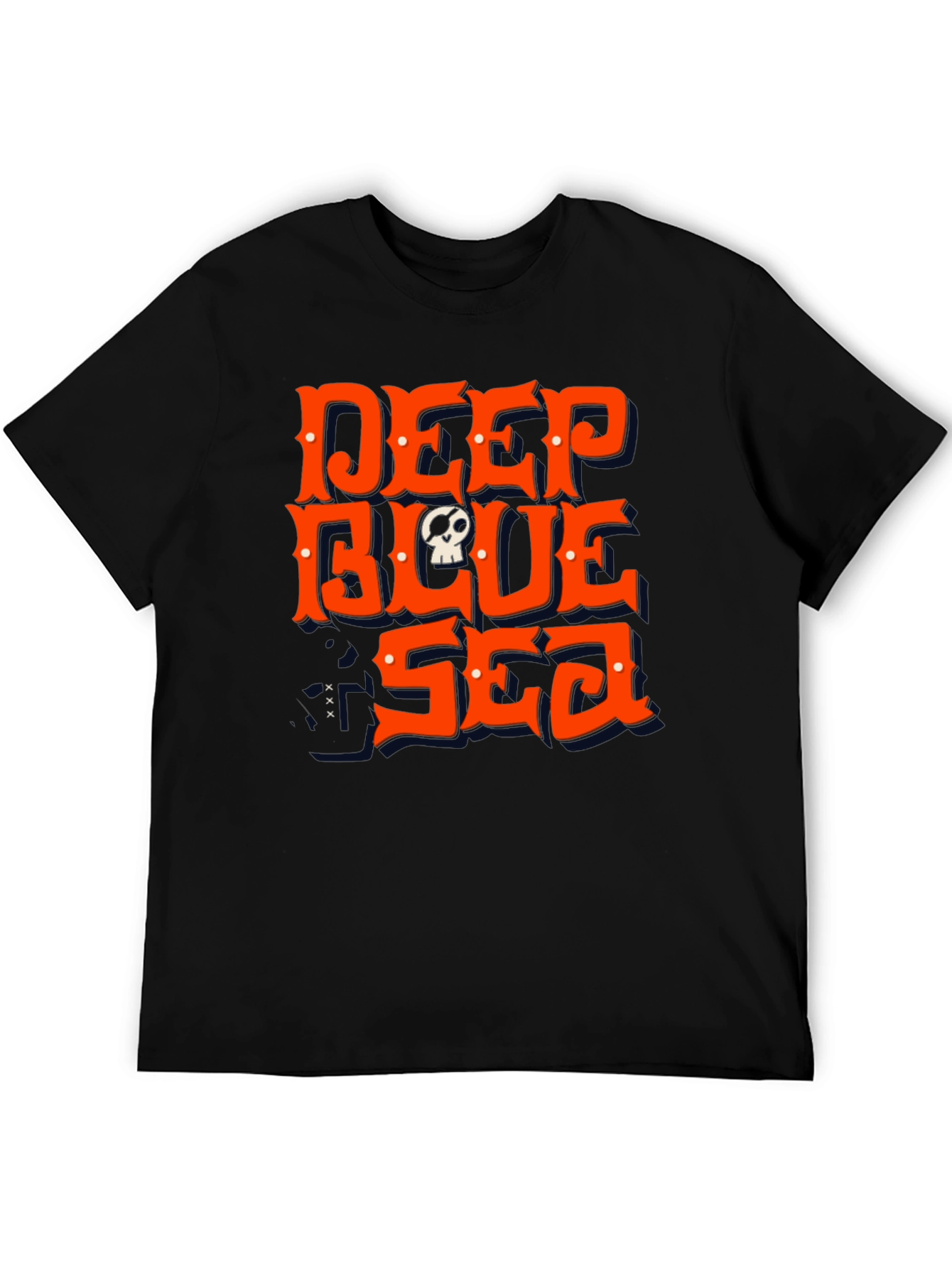 Black Deep Blue Sea Skull Graphic Tee - Men's Black T-Shirt view 5