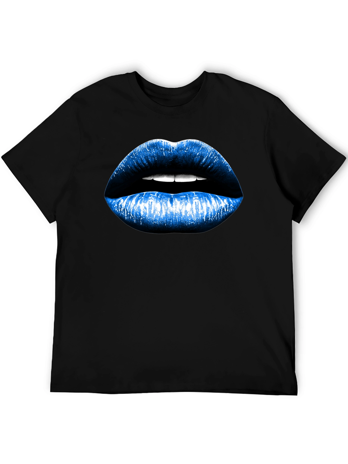 Black Blue Lips Graphic Black T-Shirt view 5