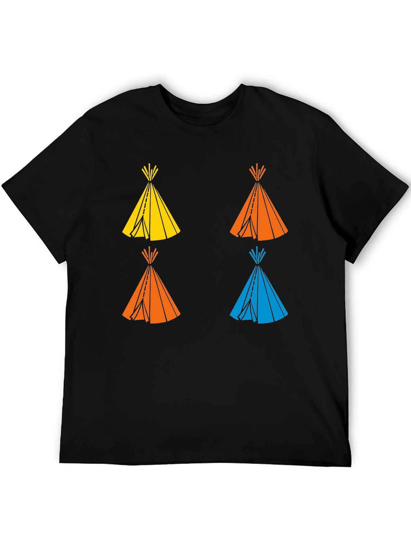 Black Graphic Tee: Colorful Teepee Design - Modern Fit view 5