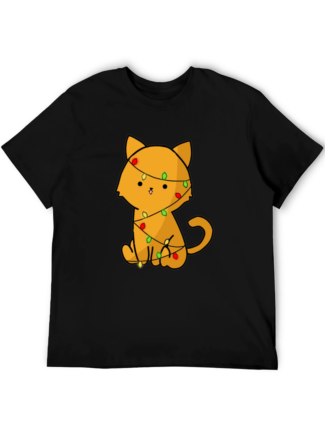 Black Cute Cat with Christmas Lights T-Shirt view 5
