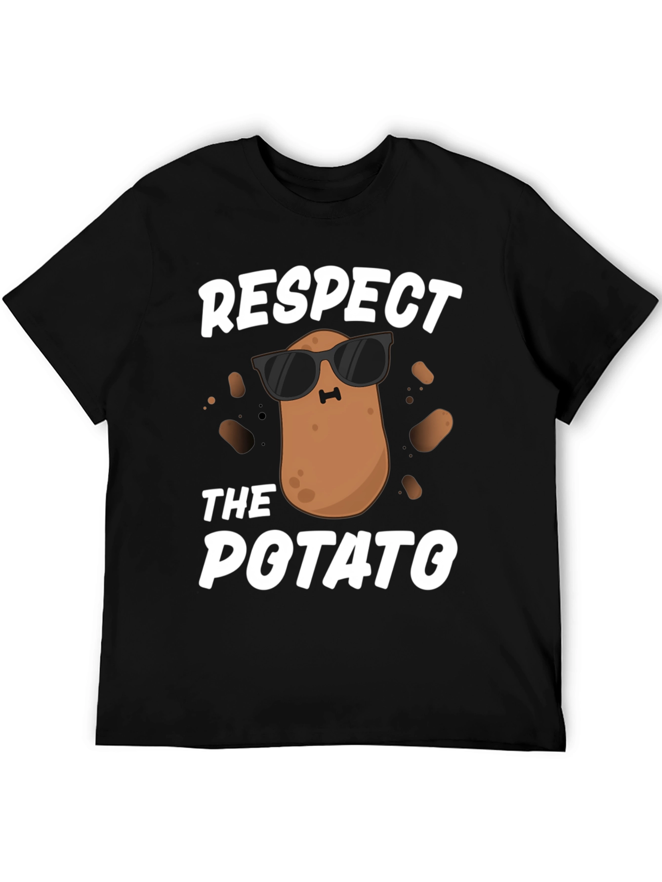 Black Respect the Potato T-Shirt - Funny Cartoon Graphic Tee view 5
