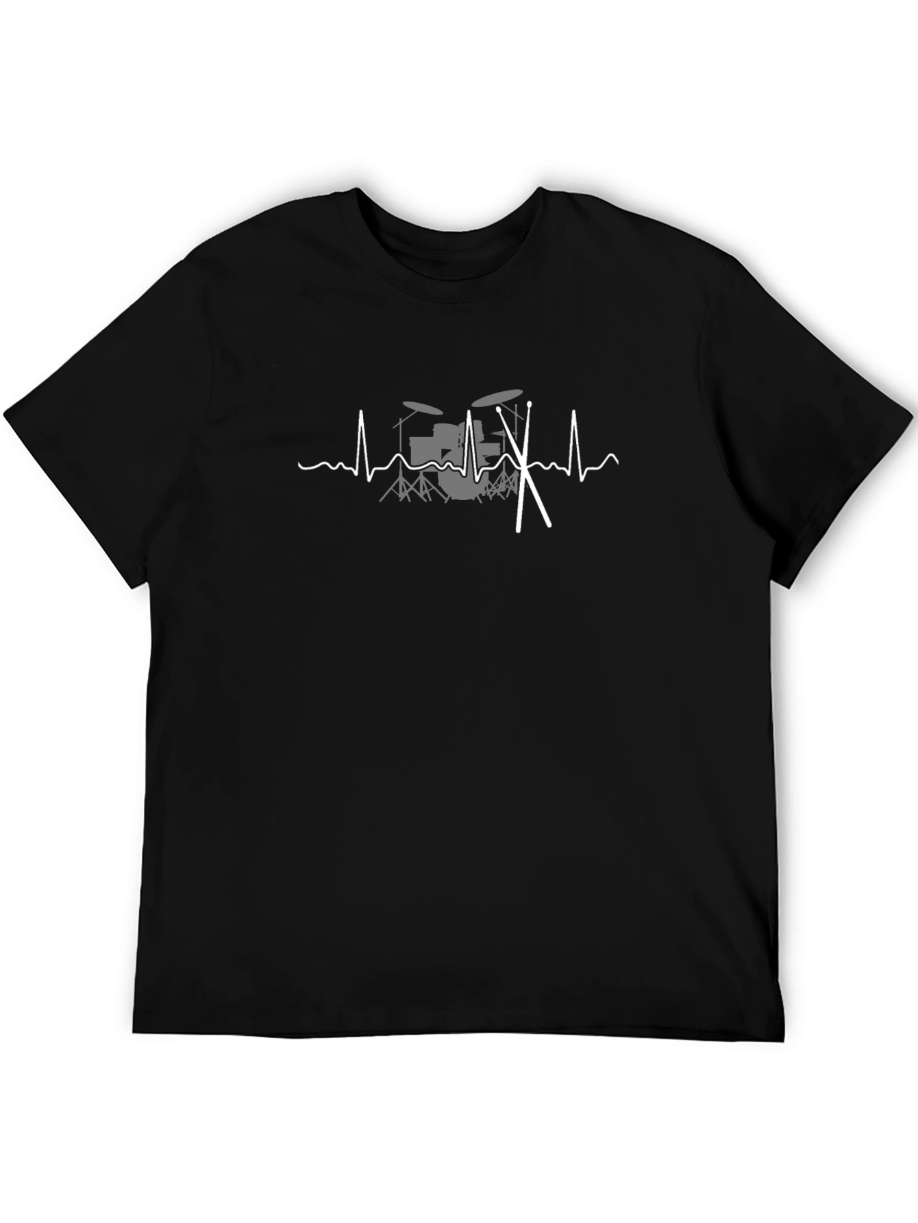 Black Drumbeat Heartbeat T-Shirt - Musician Tee view 5