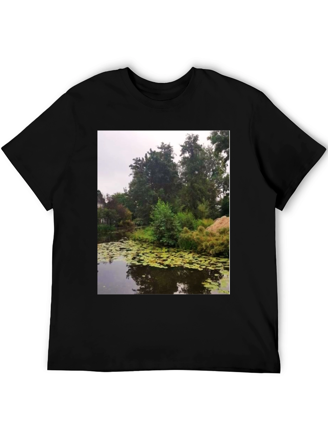 Black Nature Pond Graphic Tee - Men's Black T-Shirt view 5