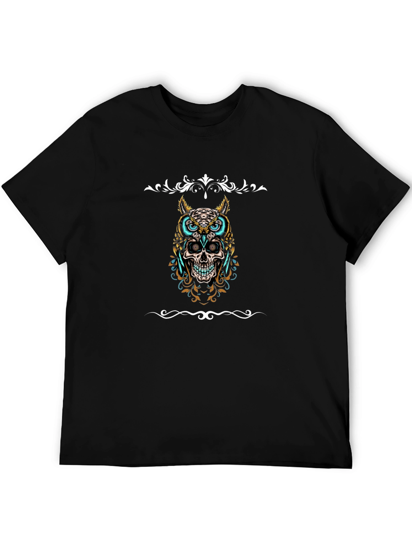 Black Skull Owl Graphic Tee - Men's Black T-Shirt view 5